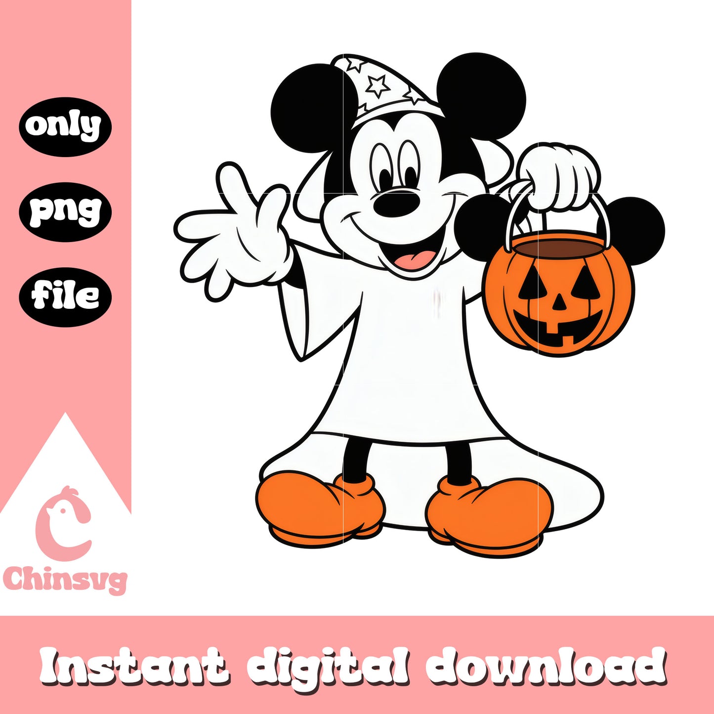 Mickey witch carry pumpkin candy bag art png, mickey movies png