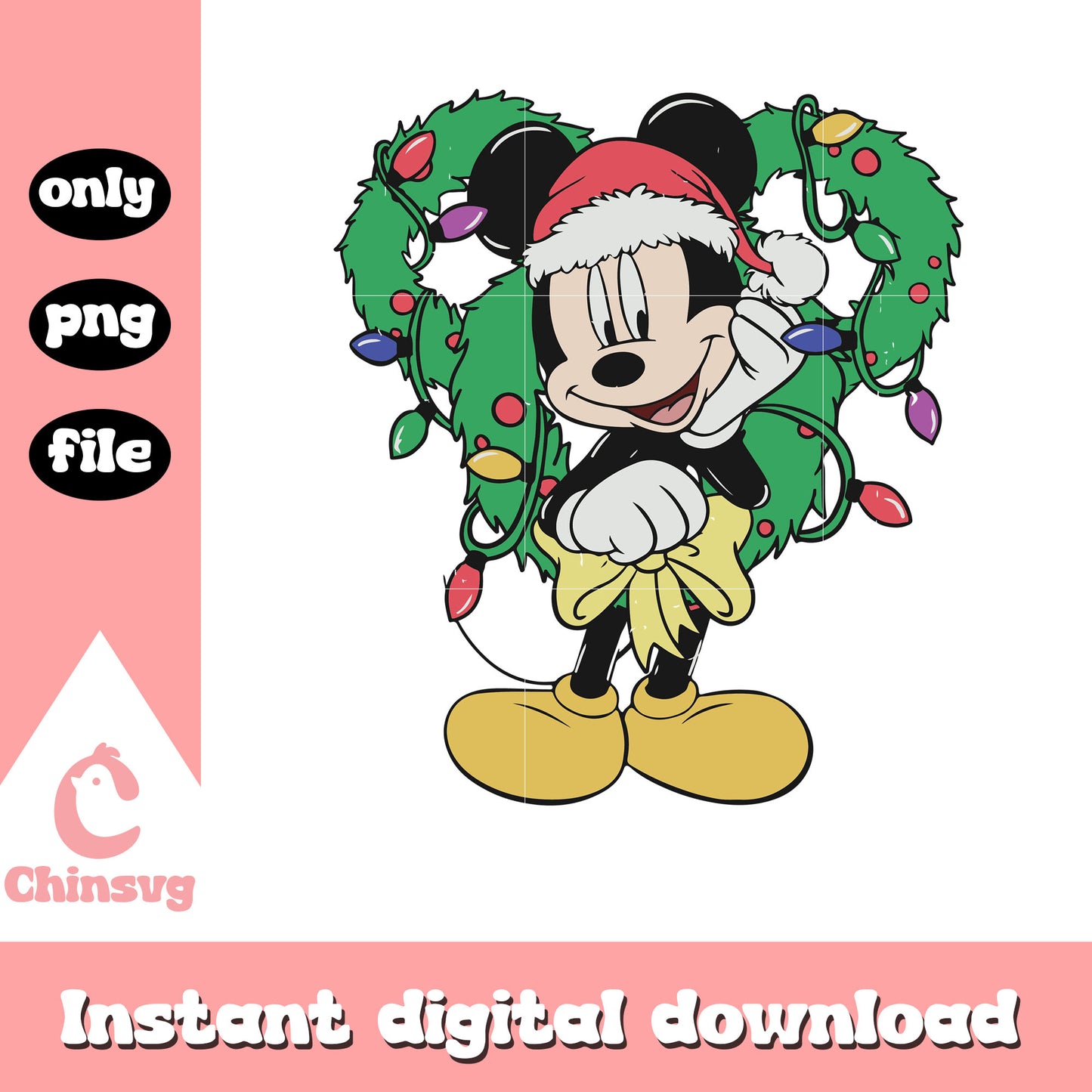 Mickey wreath mickey ears christmas png, mickey christmas png