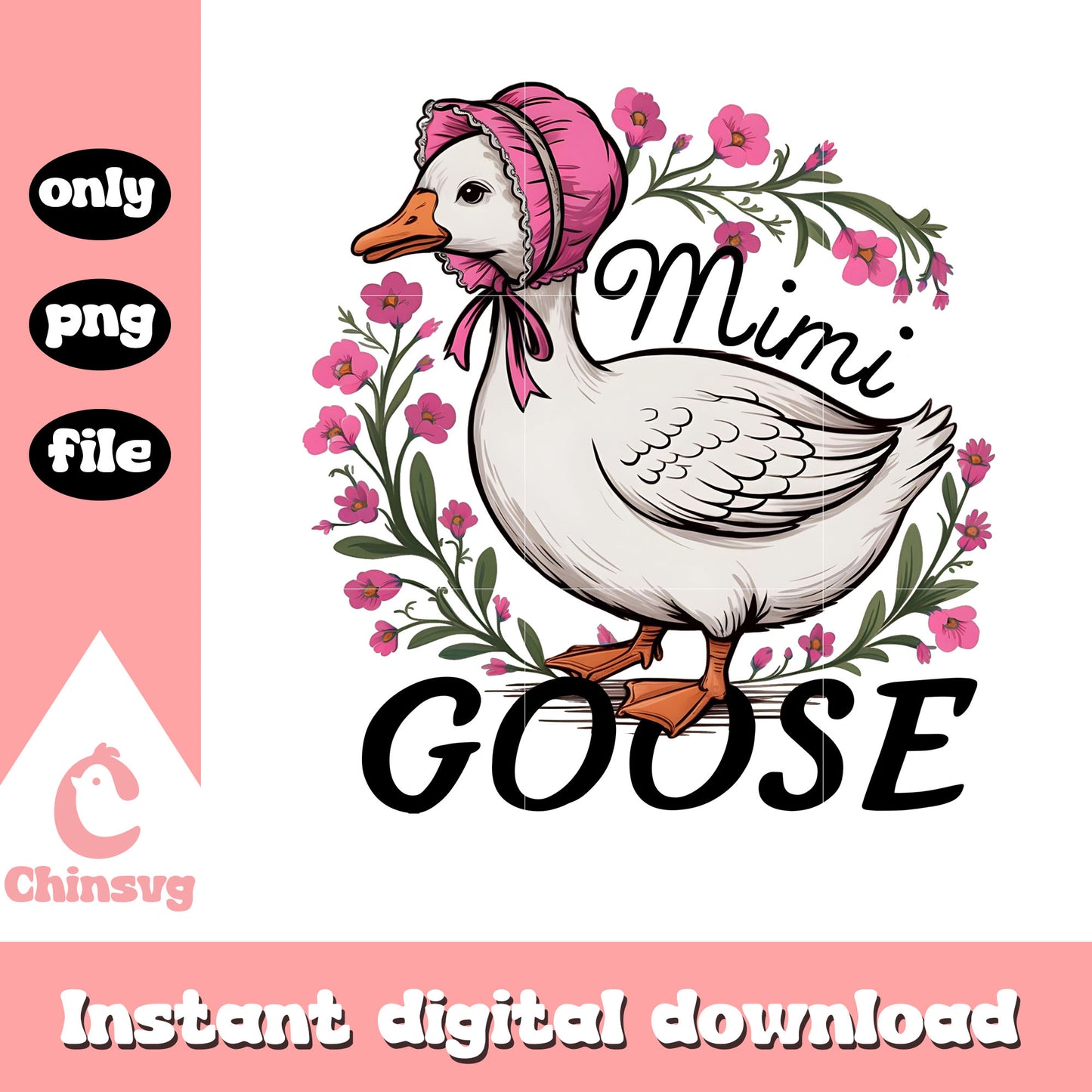 Mimi goose baby duck design png, vintage floral png, duck png