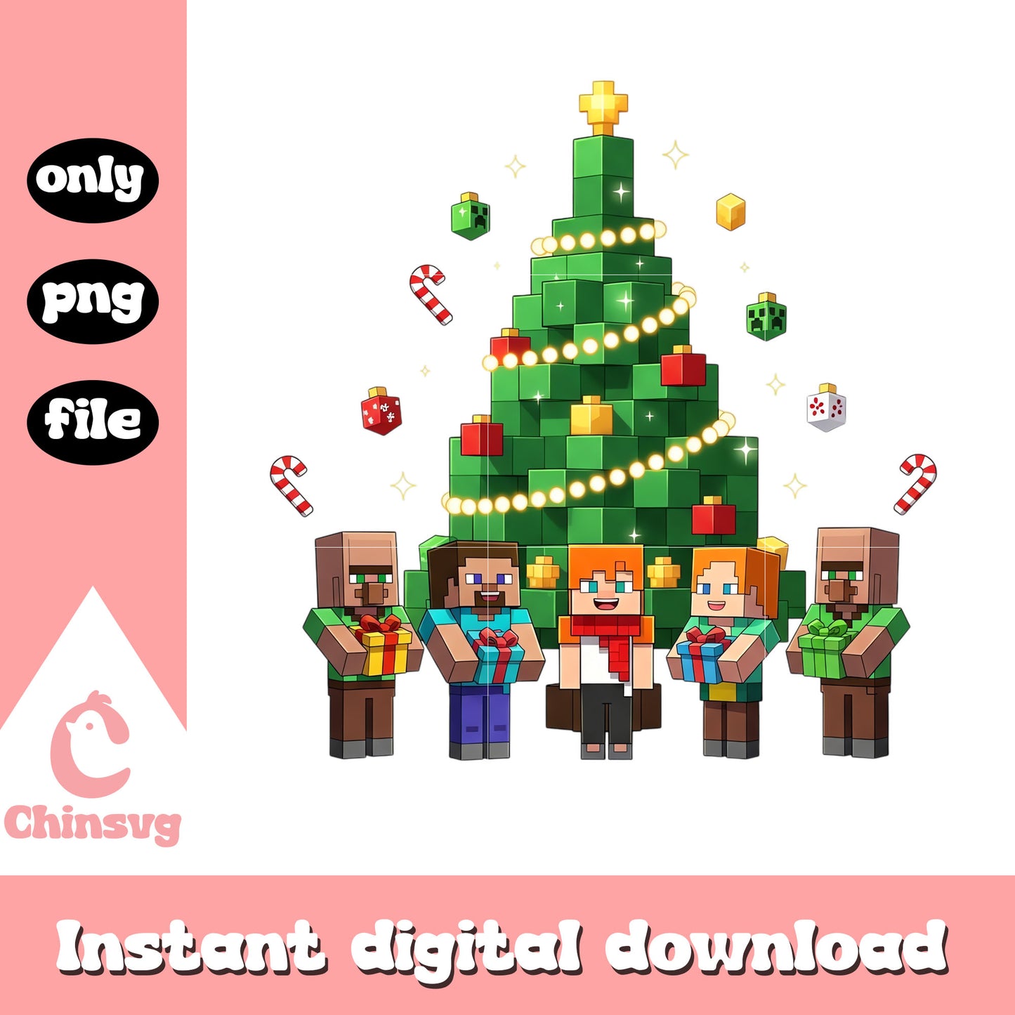 Minecraft christmas day png, minecraft christmas tree png