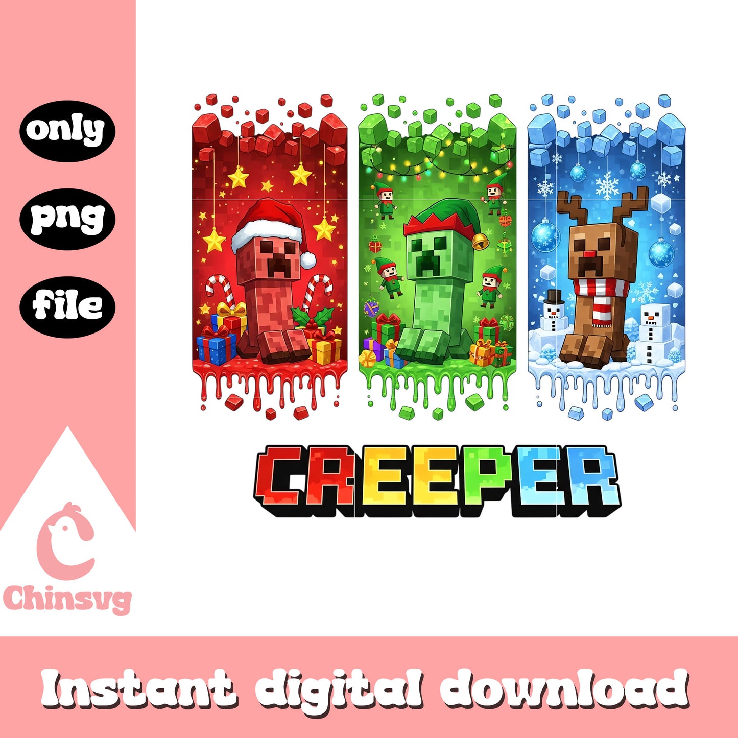 Minecraft creeper character png, minecraft christmas png