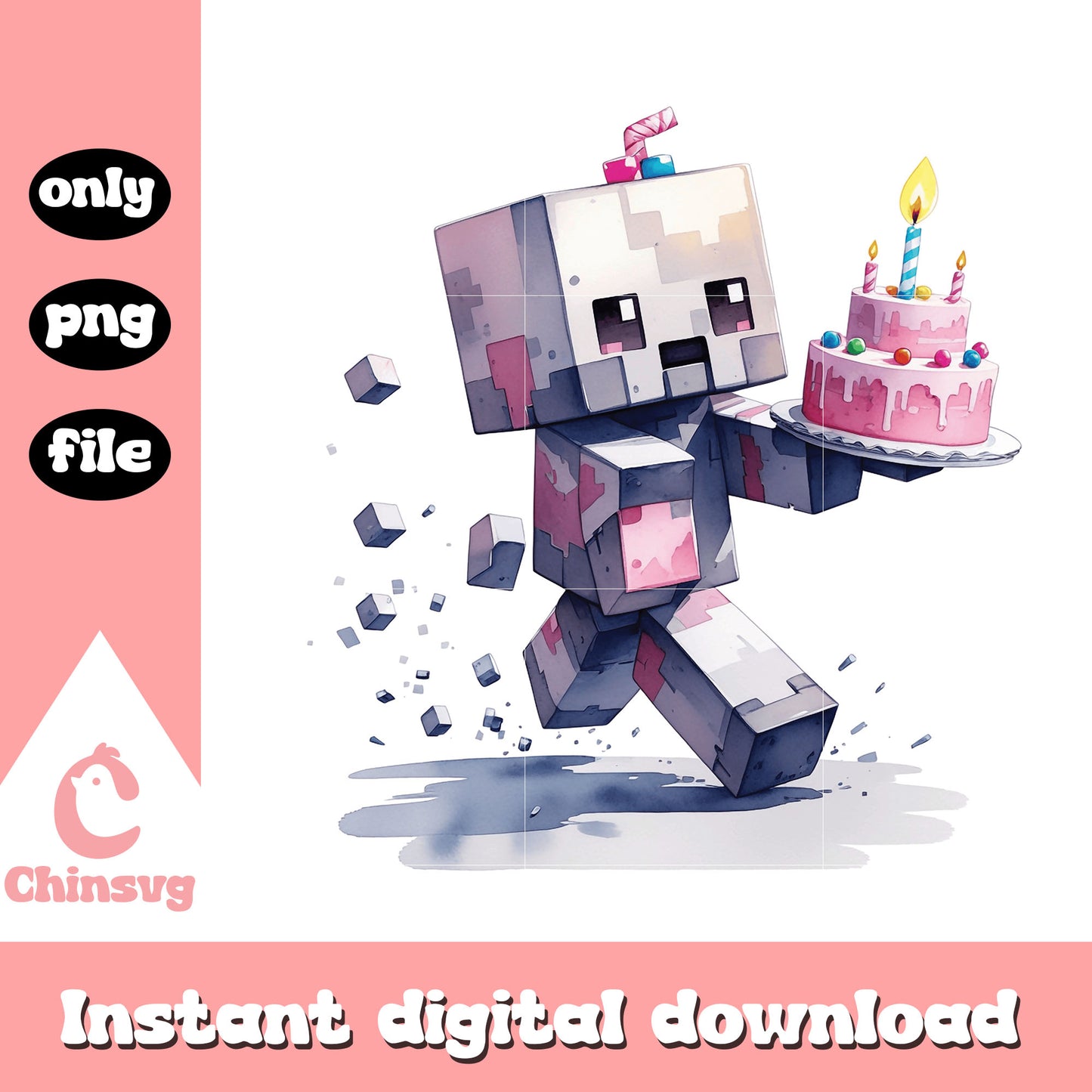 Minecraft monster birthday design png, minecraft happy birthday png