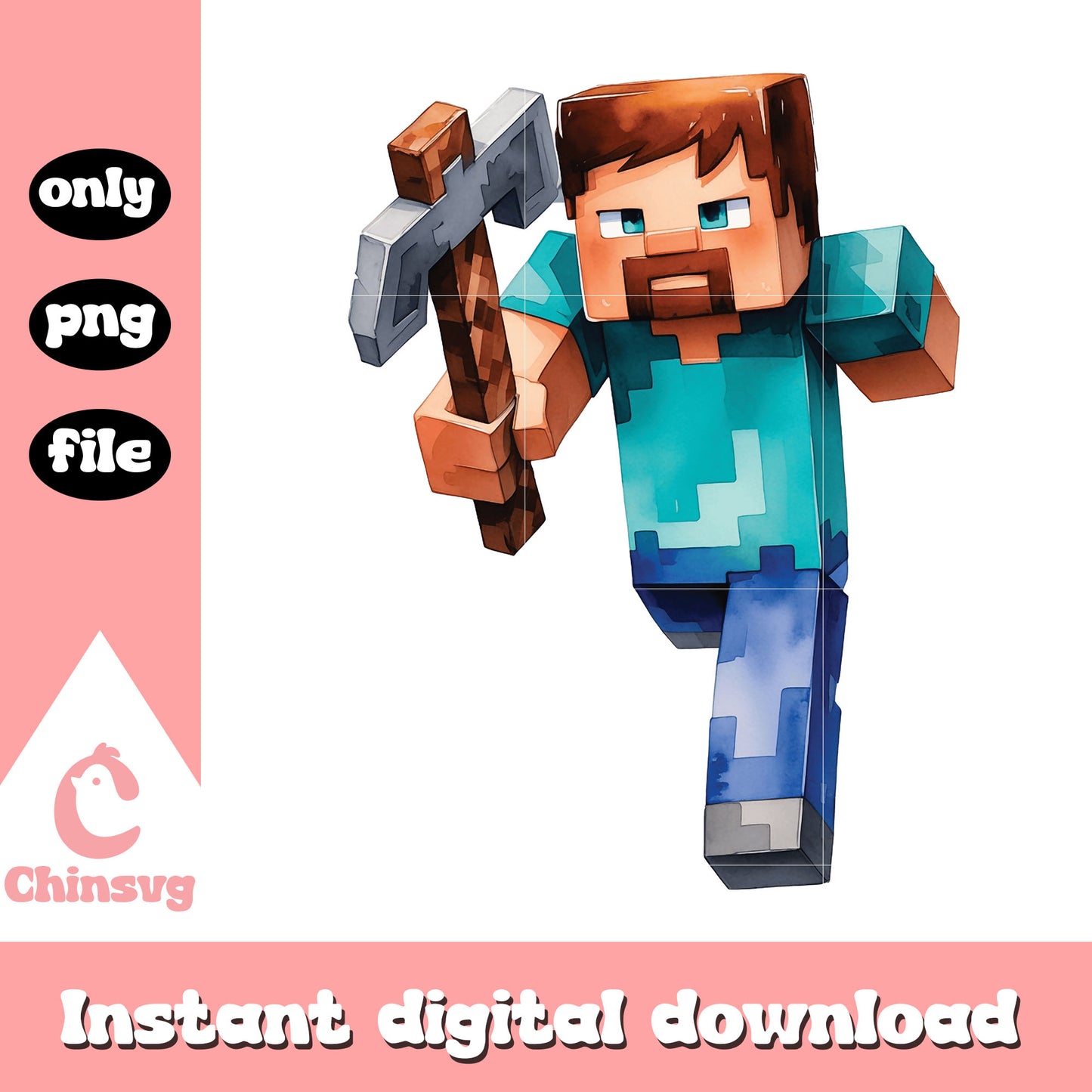 Minecraft steve with pickaxe design png, steve from minecraft png