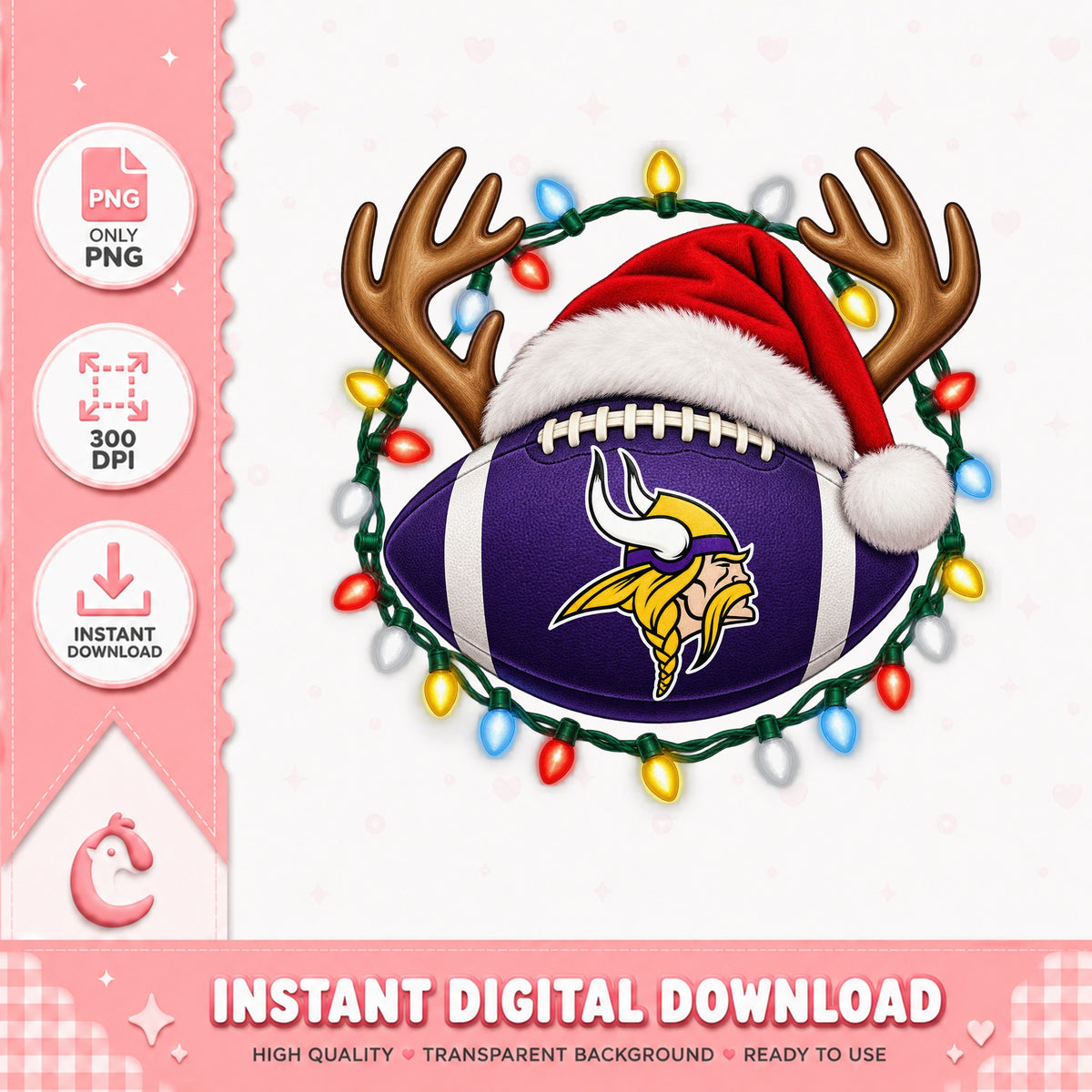 Minnesota Vikings Football Christmas PNG, NFL Holiday Reindeer, PNG