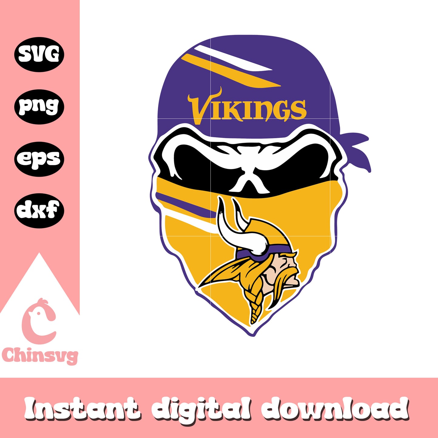 Minnesota vikings nfl masked skull svg, logo minnesota vikings svg
