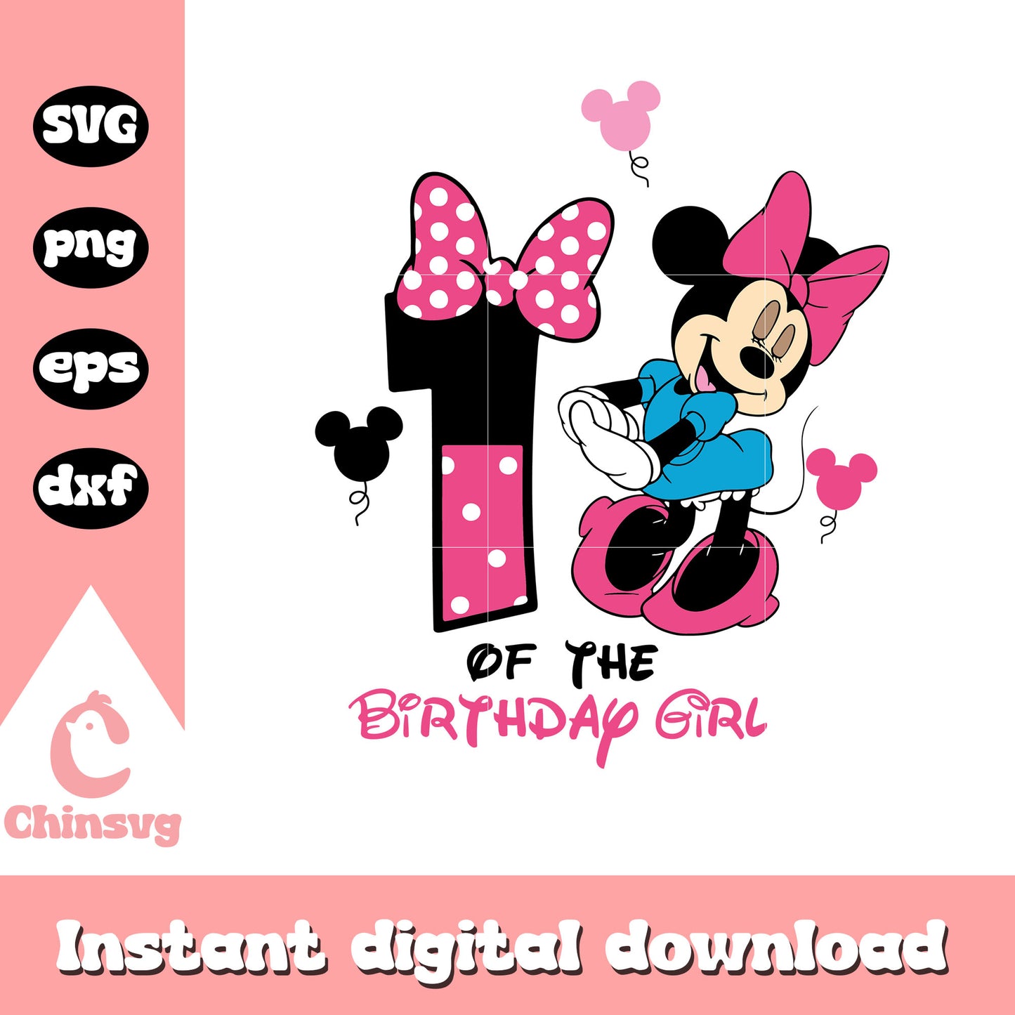 Minnie 1st of the birthday girl design svg, minnie mouse svg