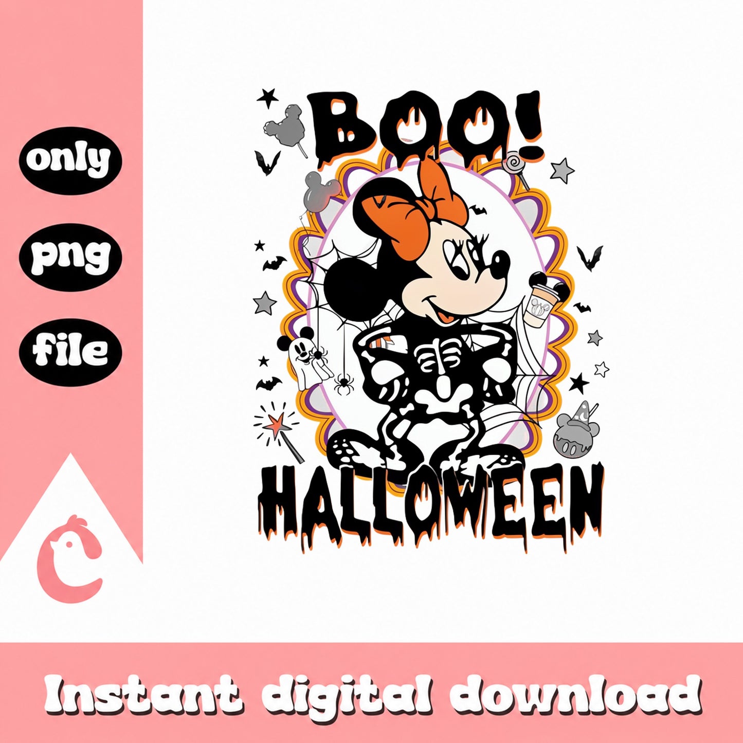Minnie Mouse Halloween PNG, Boo Skeleton Disney, Instant Download PNG