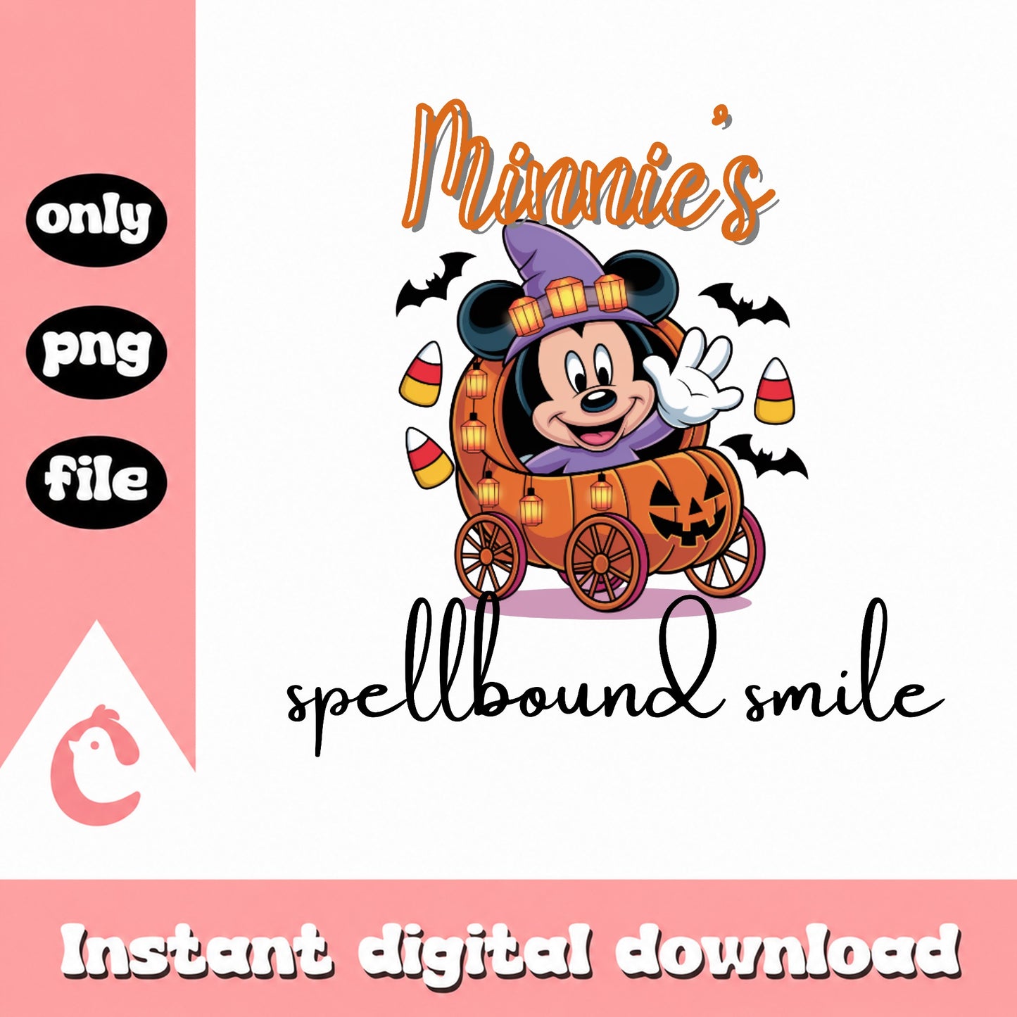 Minnie Mouse Halloween Witch PNG, Disney Halloween PNG, Pumpkin Carriage PNG