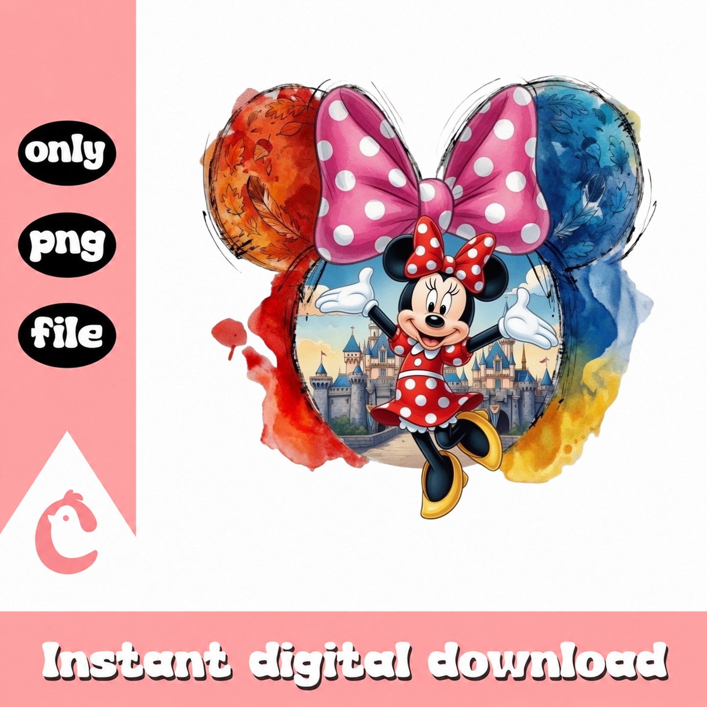 Minnie Mouse Watercolor Disney Castle PNG, Mickey Ears PNG, Disney Trip PNG