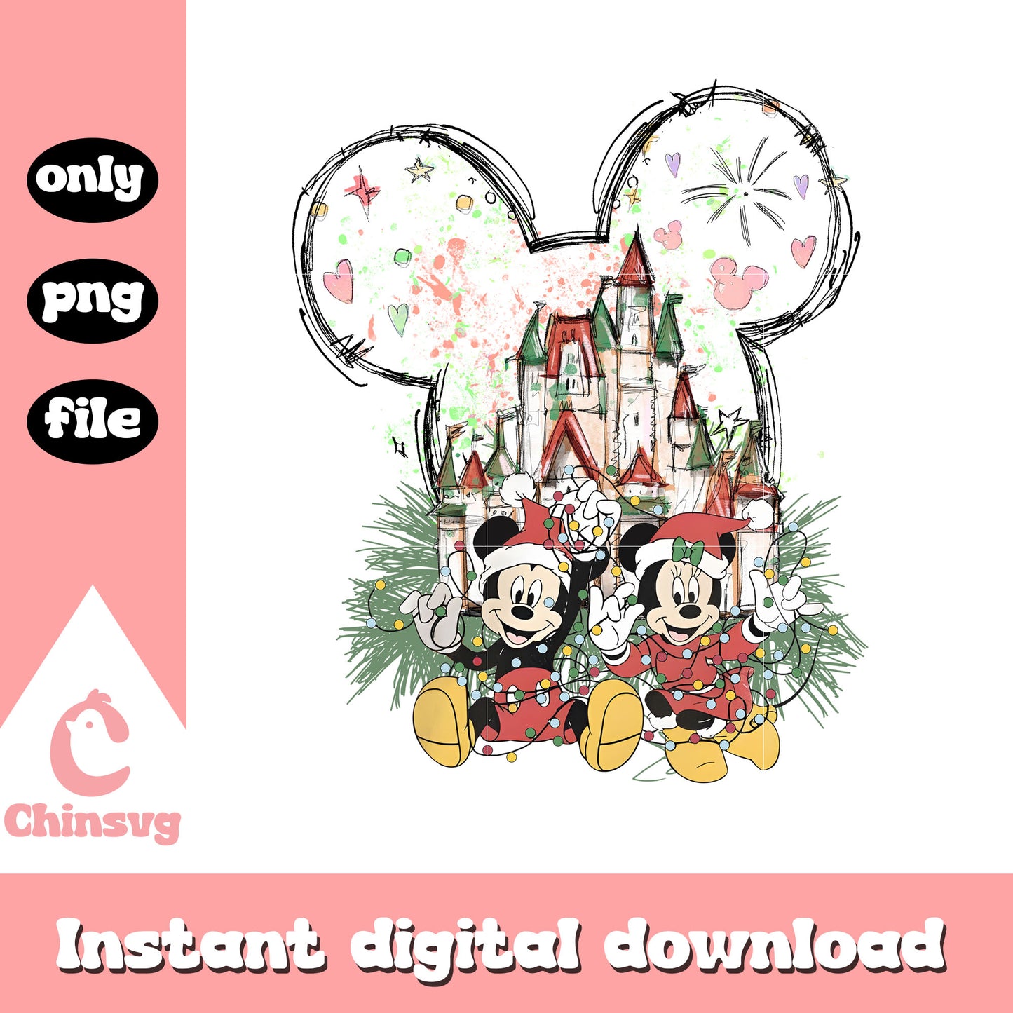 Minnie couple mickey ears christmas png, christmas mickey minnie png