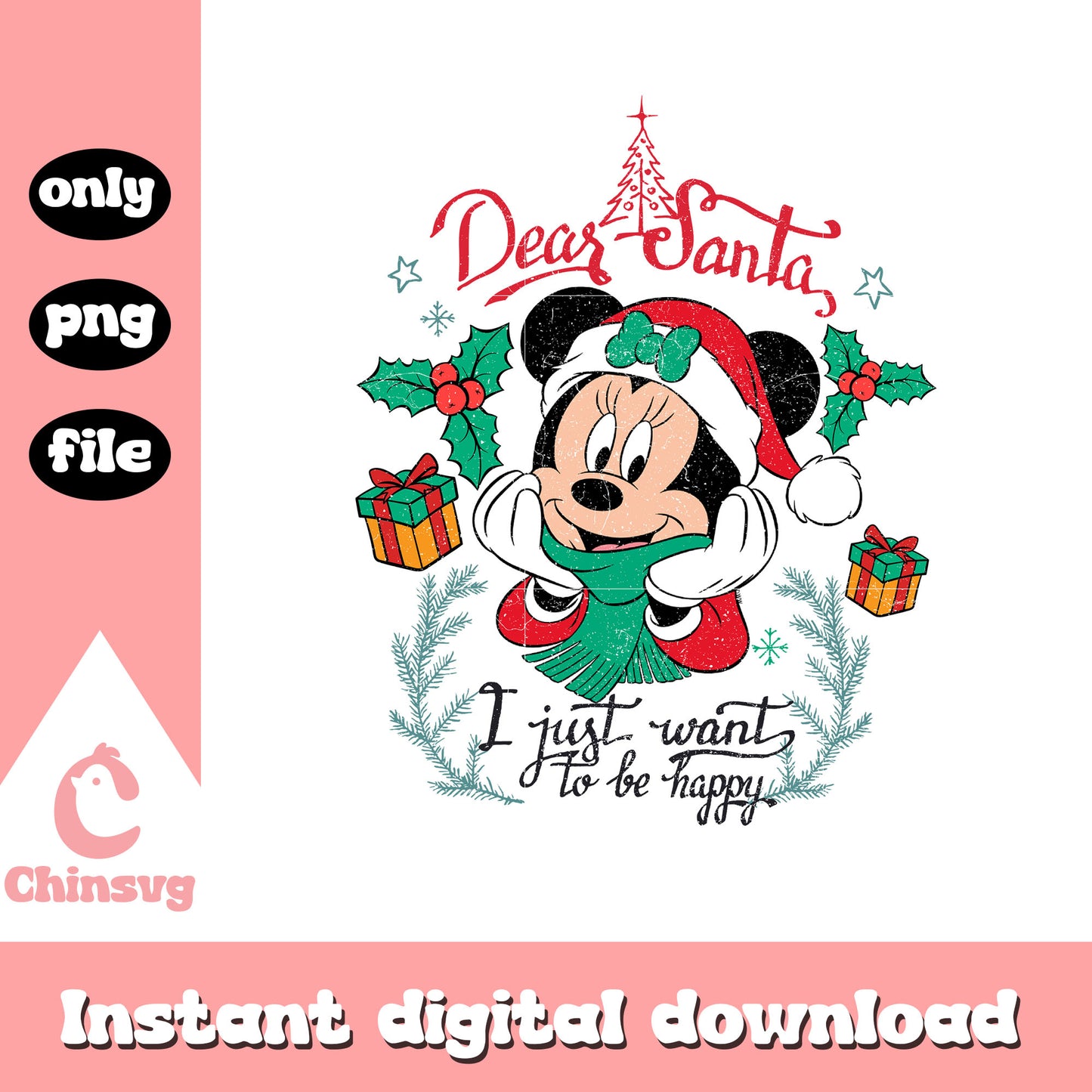 Minnie dear santa christmas png, minnie mouse christmas png