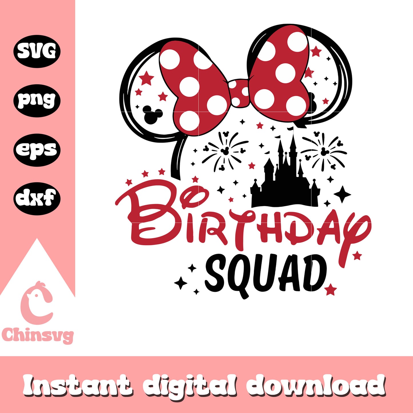 Minnie ears birthday squad svg, birthday squad disney svg
