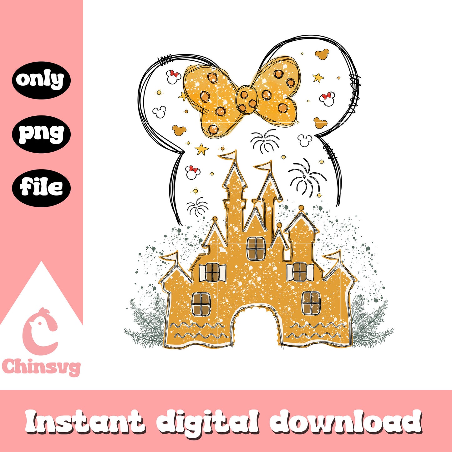 Minnie ears castle gingerbread christmas png, gingerbread disney castle png
