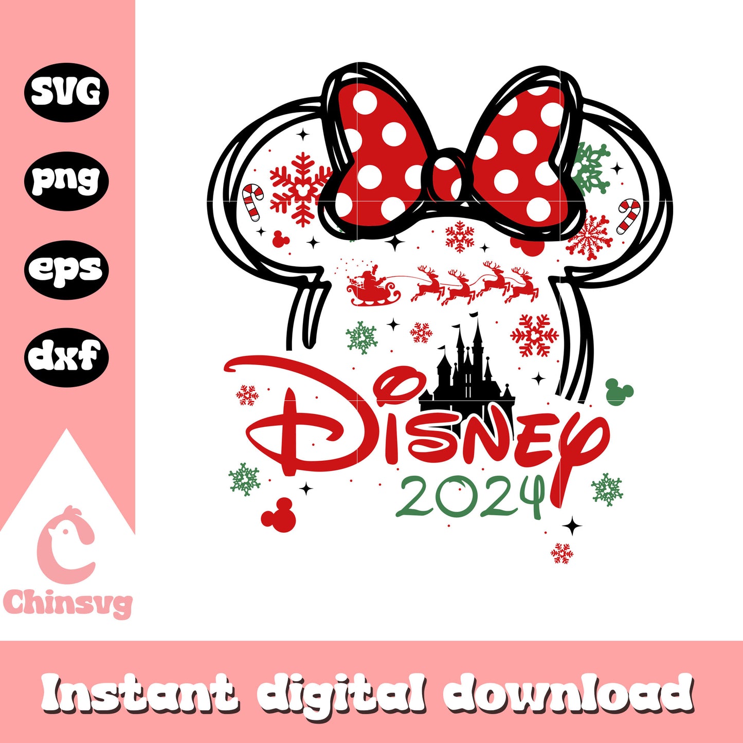 Minnie ears disney 2024 christmas svg, disney christmas svg
