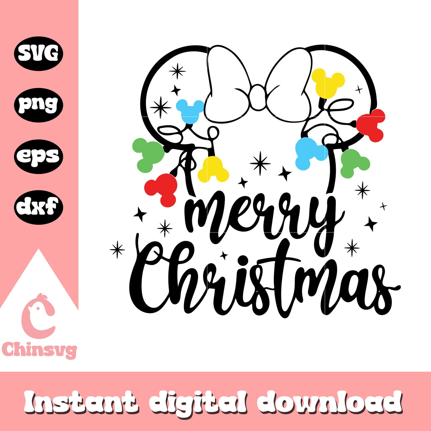 Minnie ears light merry christmas svg, disney christmas svg