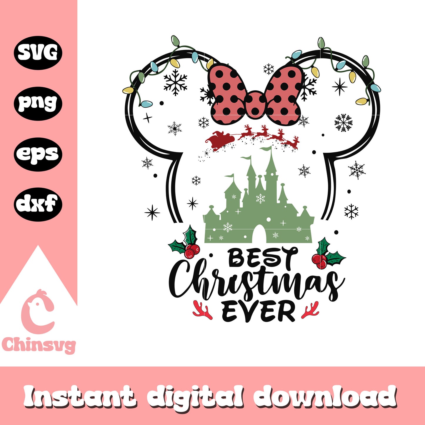Minnie head castle best christmas ever svg, disney christmas svg