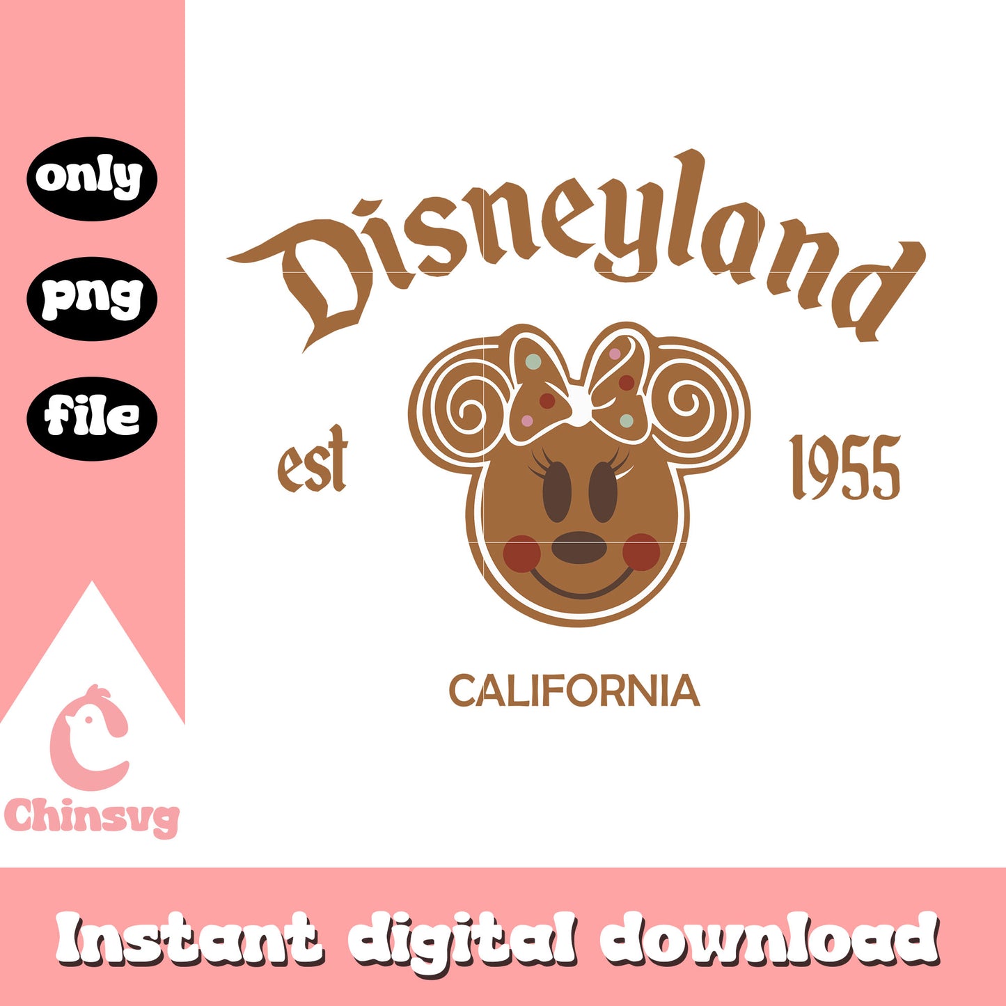 Minnie head disneyland est 1955 gingerbread png, christmas mickey minnie png