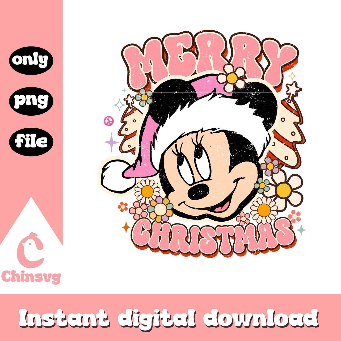 Minnie head merry christmas pink png, disney christmas png