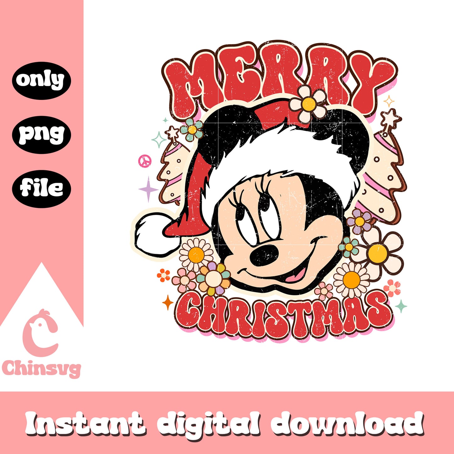 Minnie head santa merry christmas png, minnie christmas png