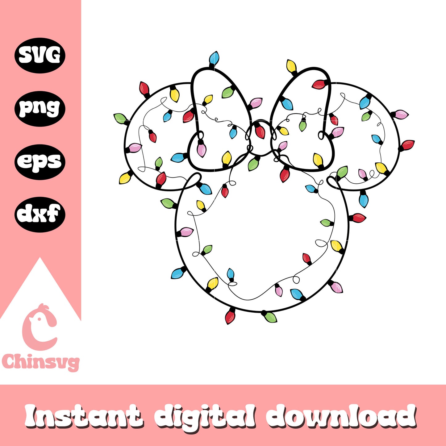 Minnie mouse head light christmas svg, minnie mouse christmas svg