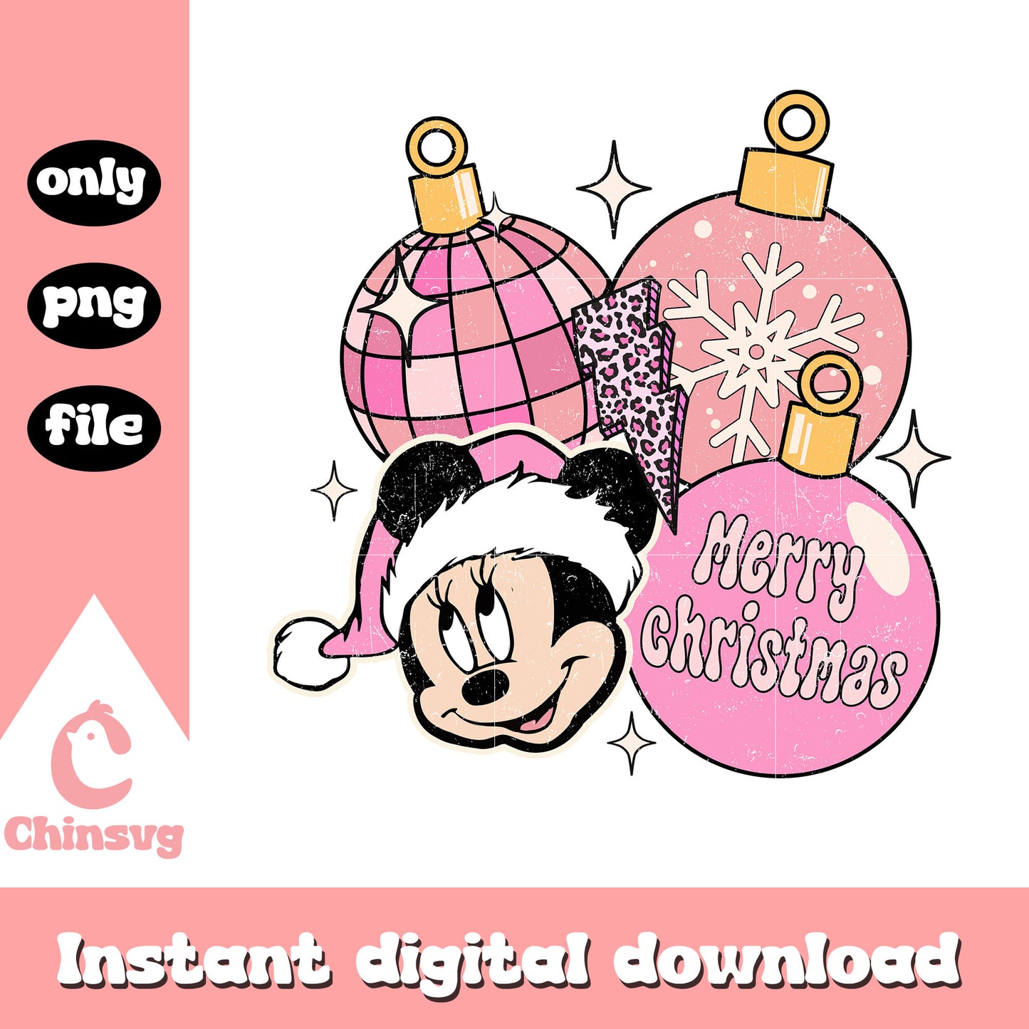 Minnie santa head christmas ornament png, minnie christmas png