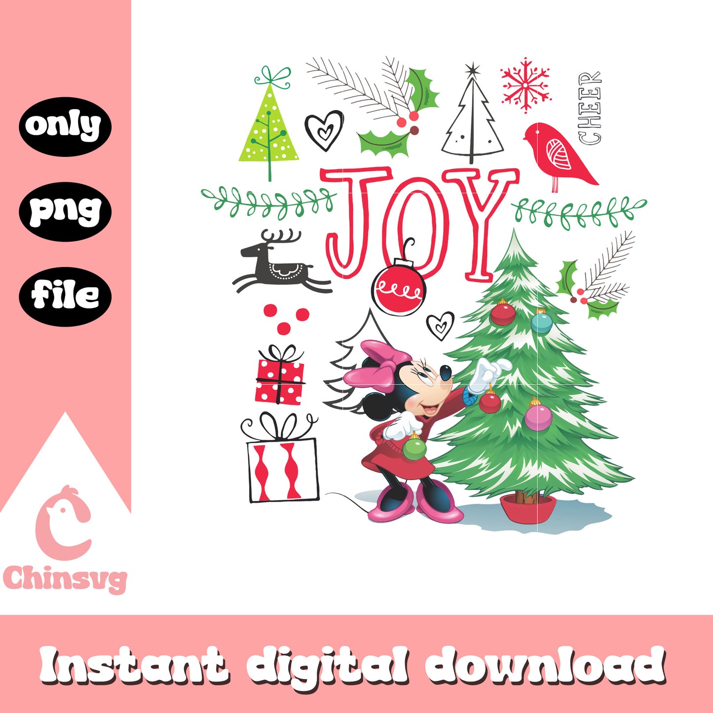 Minnie's christmas joy square png, minnie mouse png