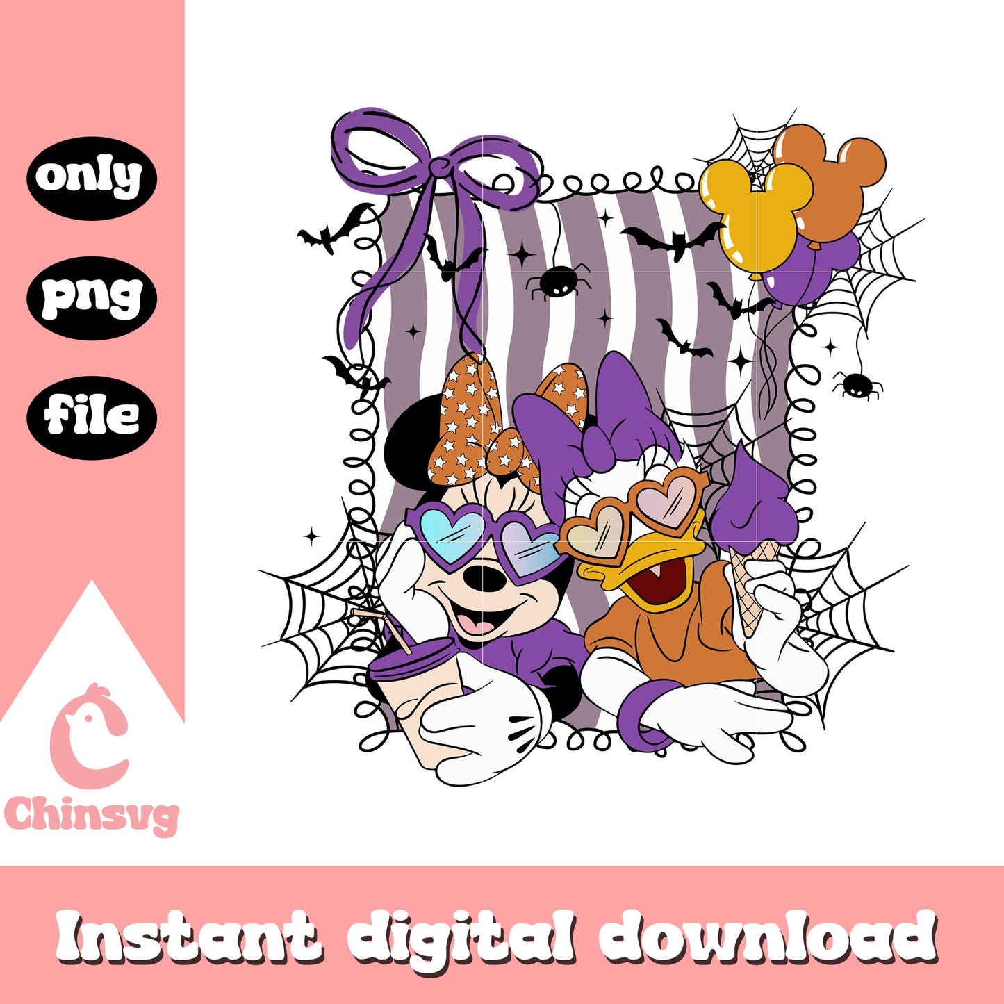 Minnie and daisy happy halloween frame design png, halloween png