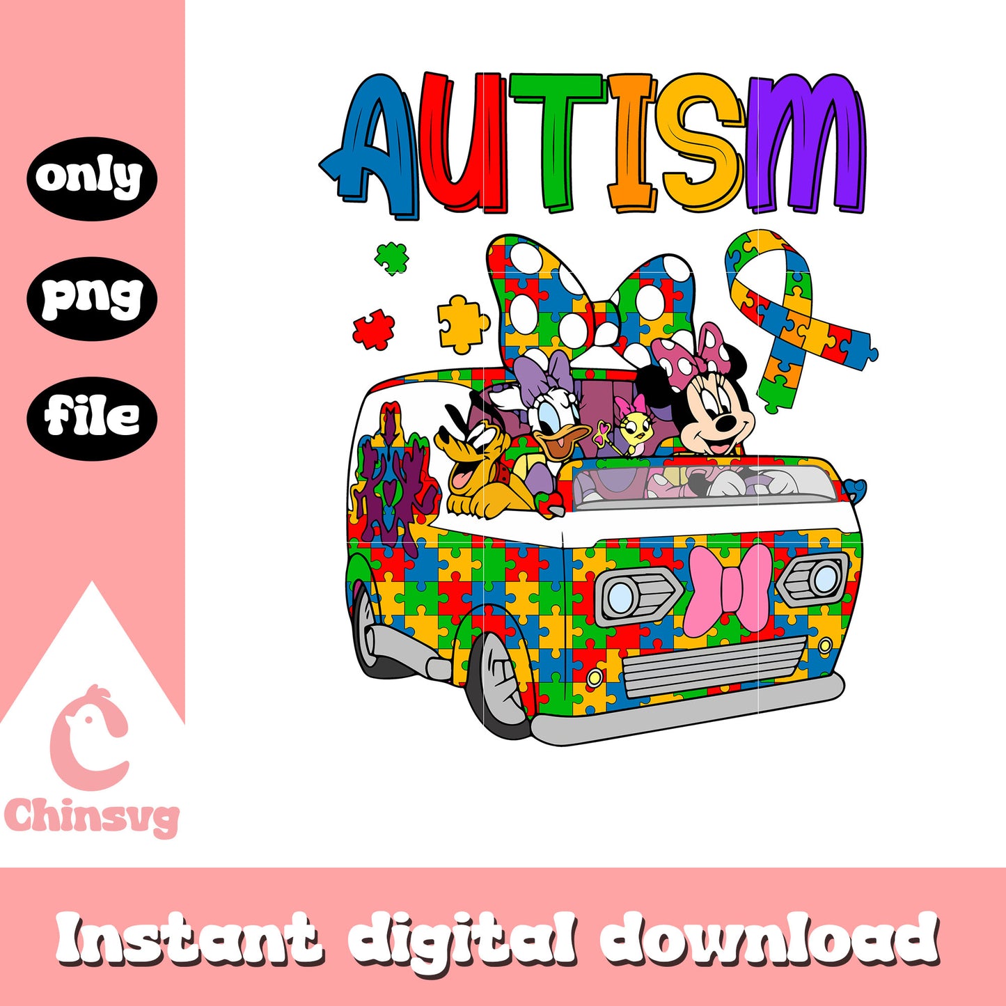 Minnie and friends autism png, autism awareness png, puzzle png