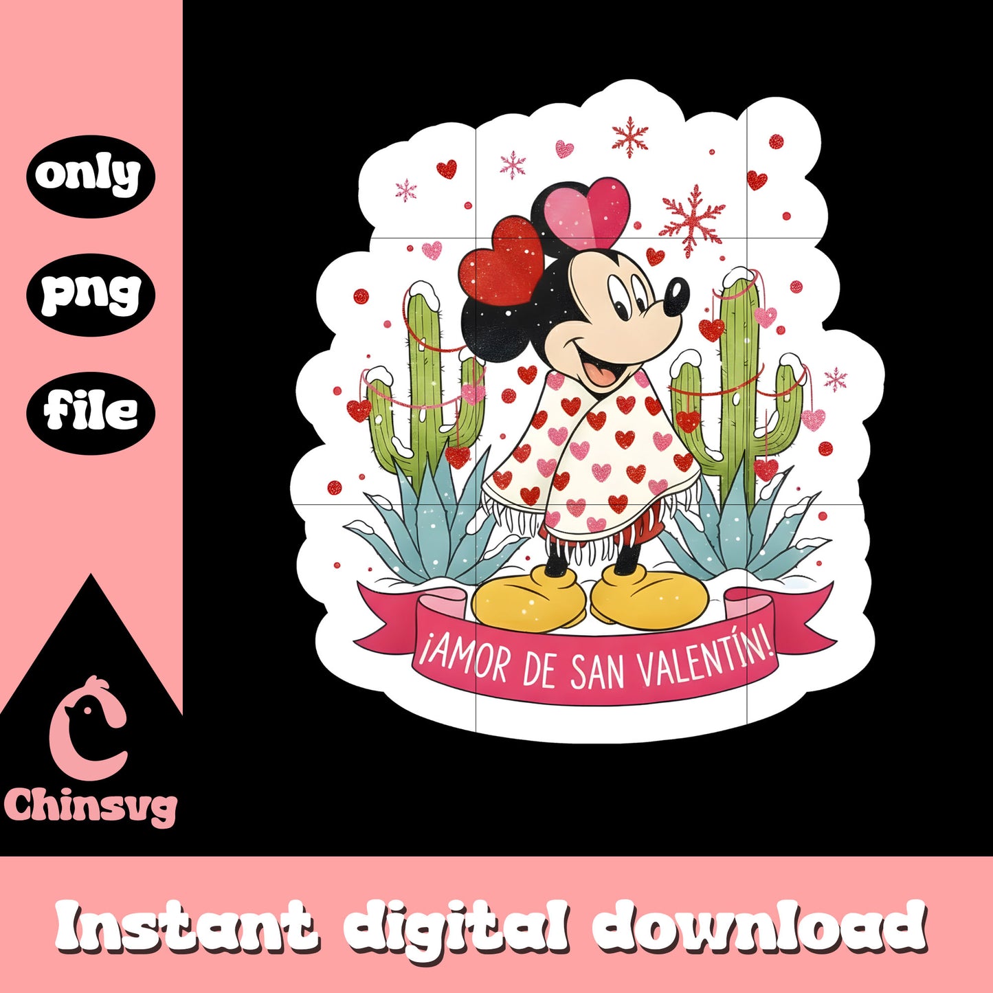 Minnie cactus love valentine png, disney valentines png