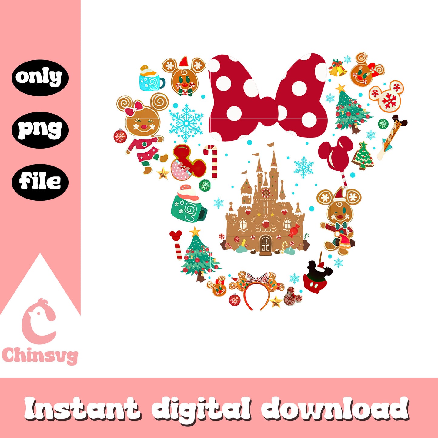 Minnie ear christmas decor clipart png, disney minnie ear png
