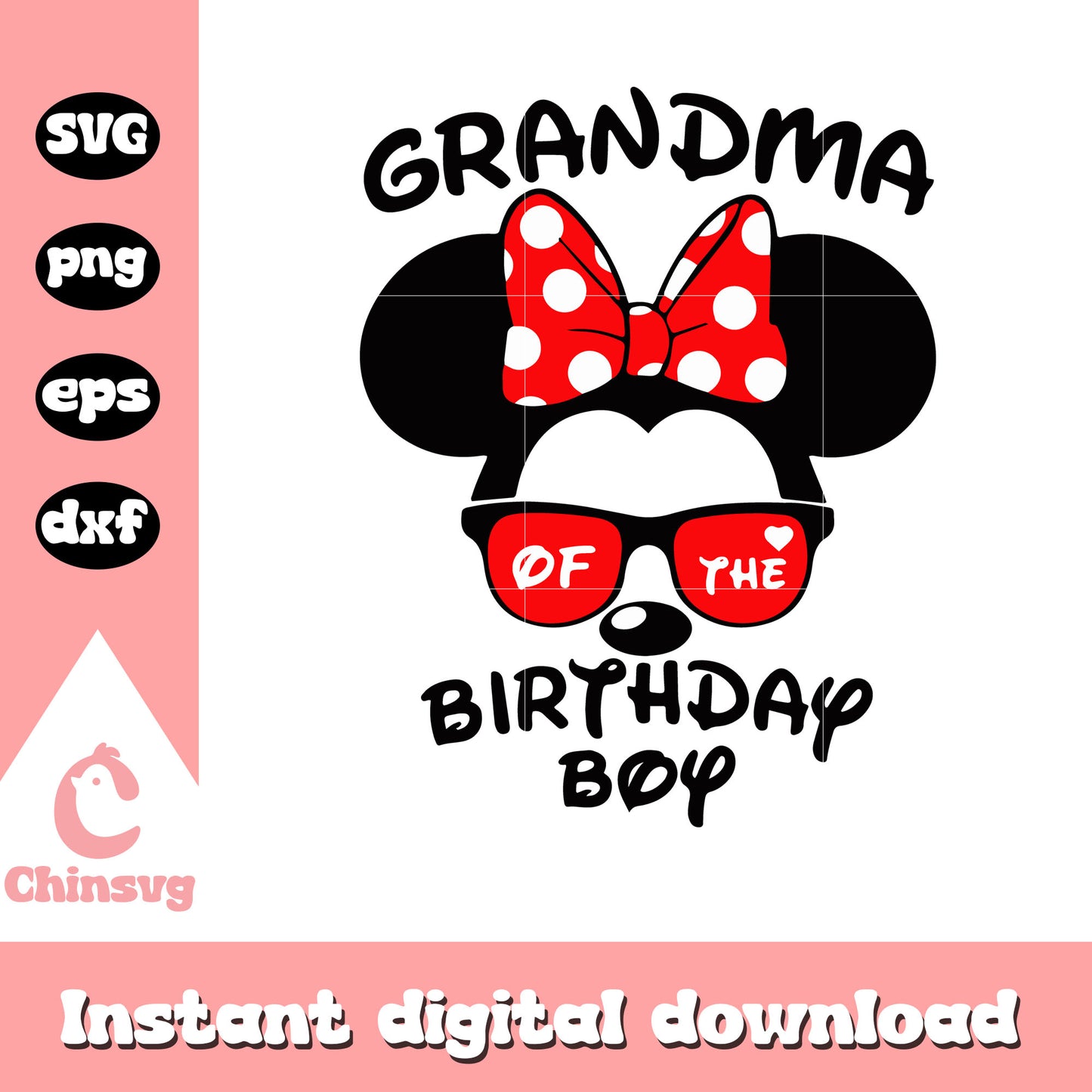 Minnie face grandma of the birthday girl svg, minnie mouse birthday svg