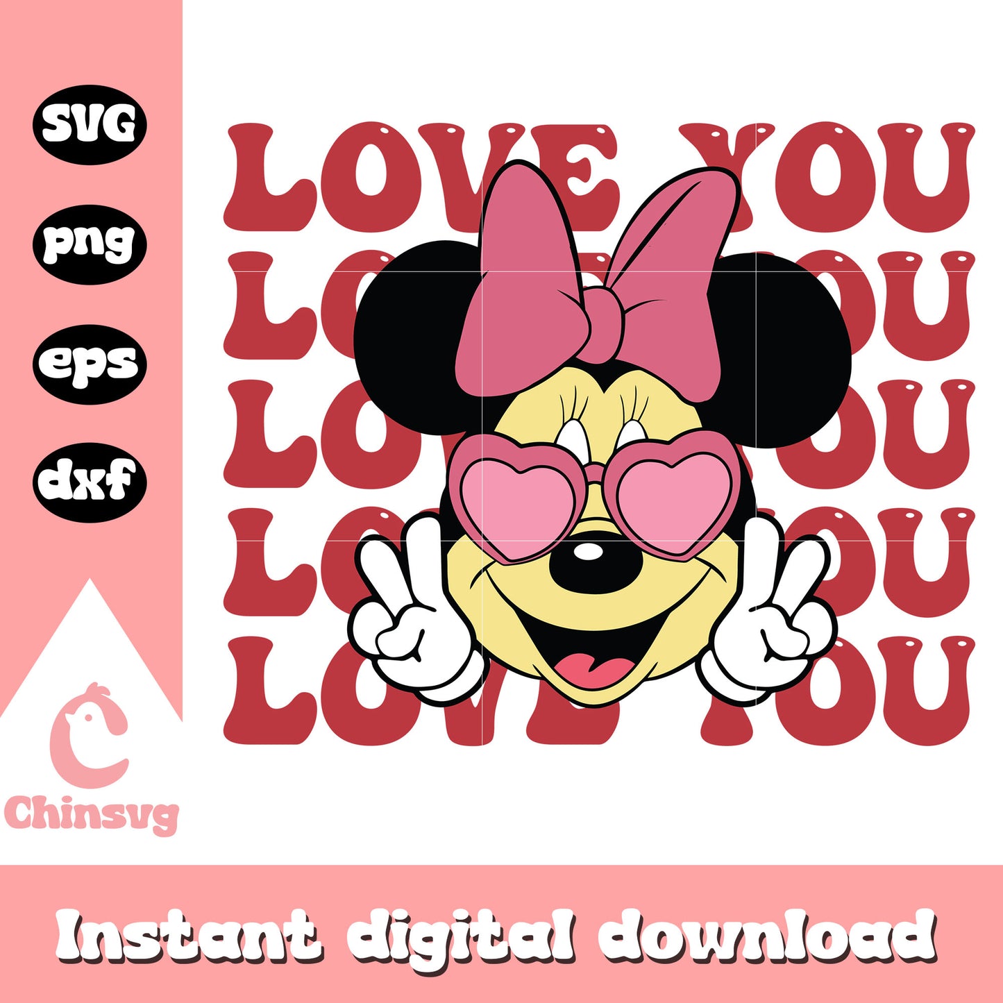 Minnie face love you valentine svg, minnie mouse face svg, valentine svg