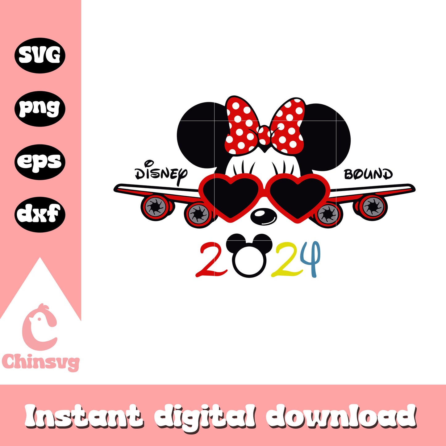 Minnie glasses disney bound 2024 svg, mickey mouse plane svg