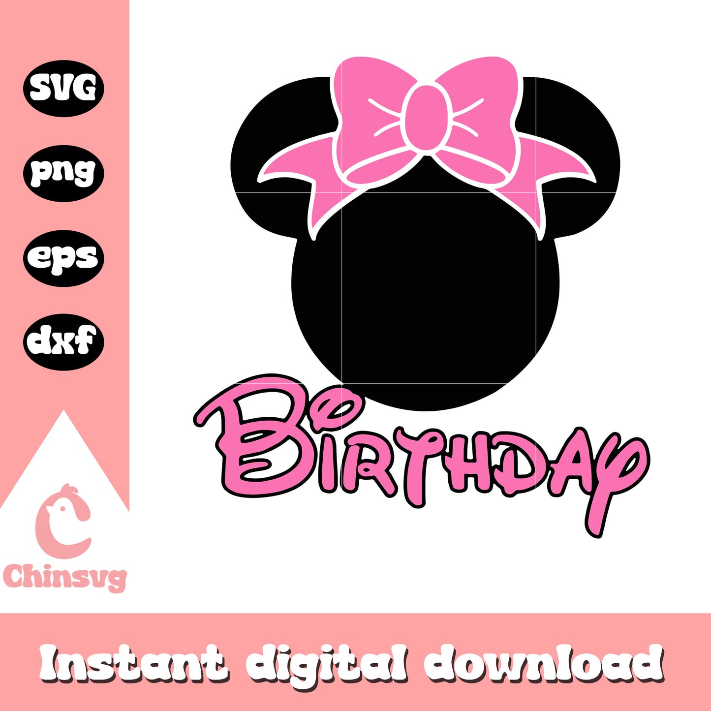 Minnie head black birthday svg, minnie mouse head svg, disney svg