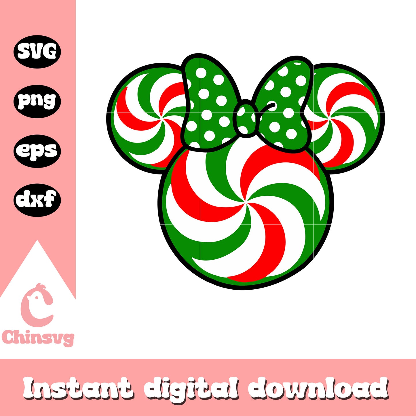 Minnie head candy cane svg, minnie mouse christmas svg