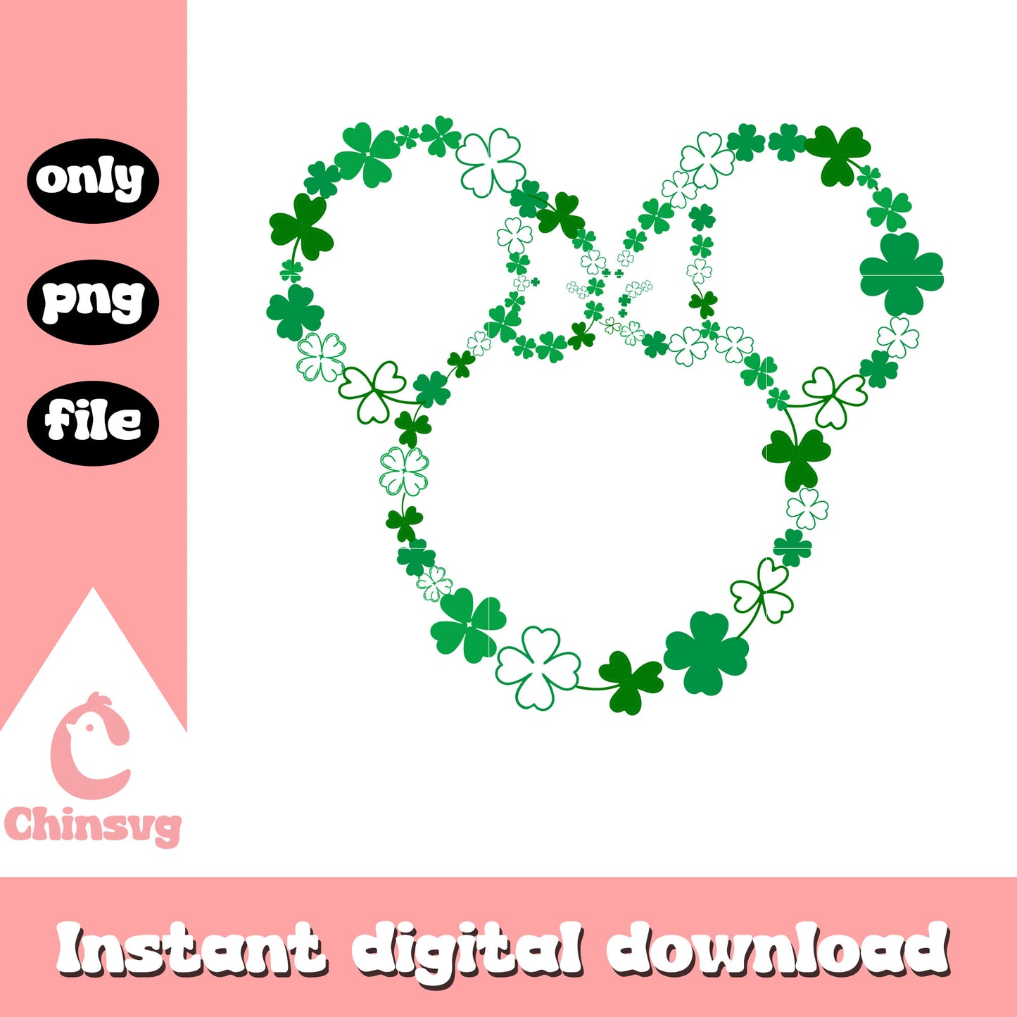 Minnie head clover costume png, disney png, patrick day png