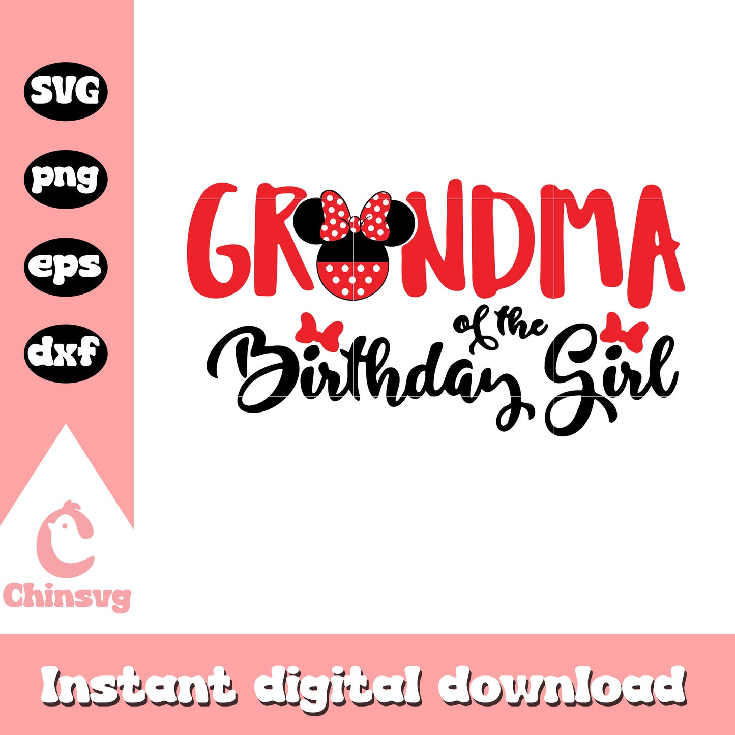 Minnie head grandma of the birthday girl svg, minnie mouse birthday svg