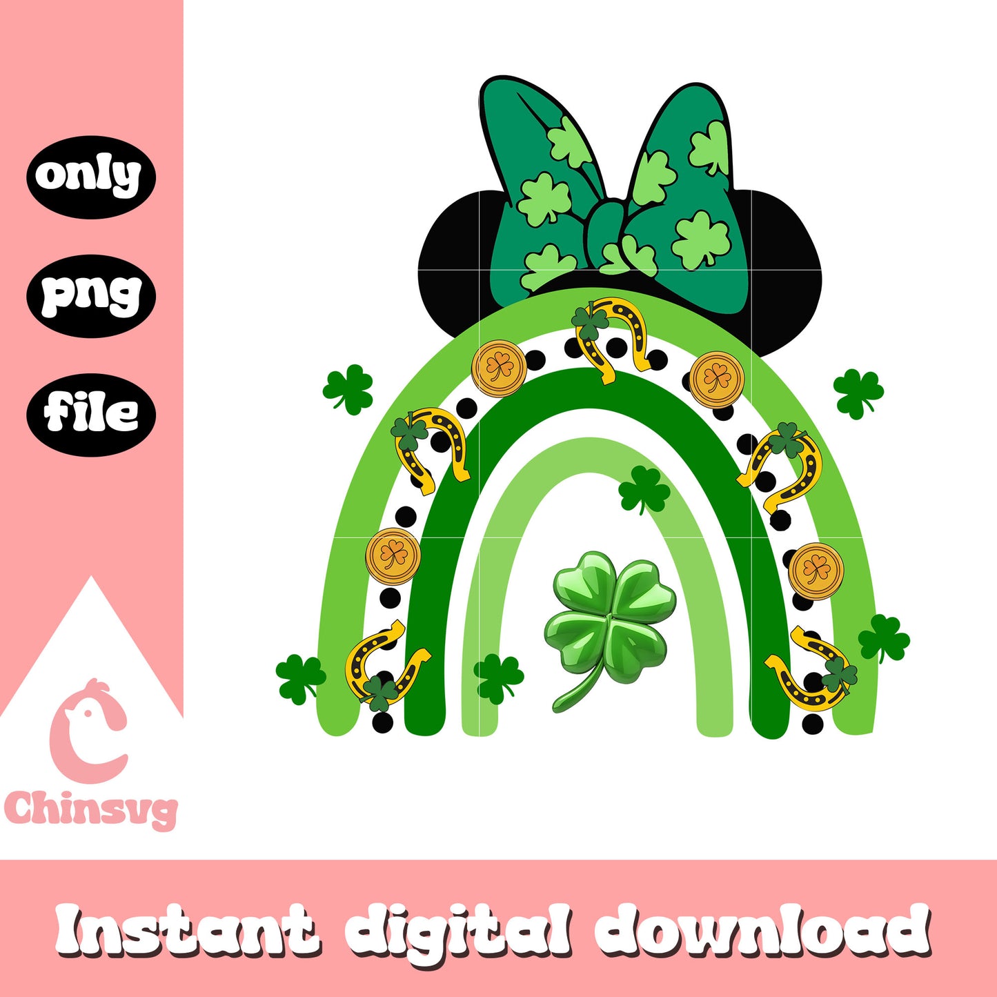 Minnie head patrick rainbow png, st. patrick's day png