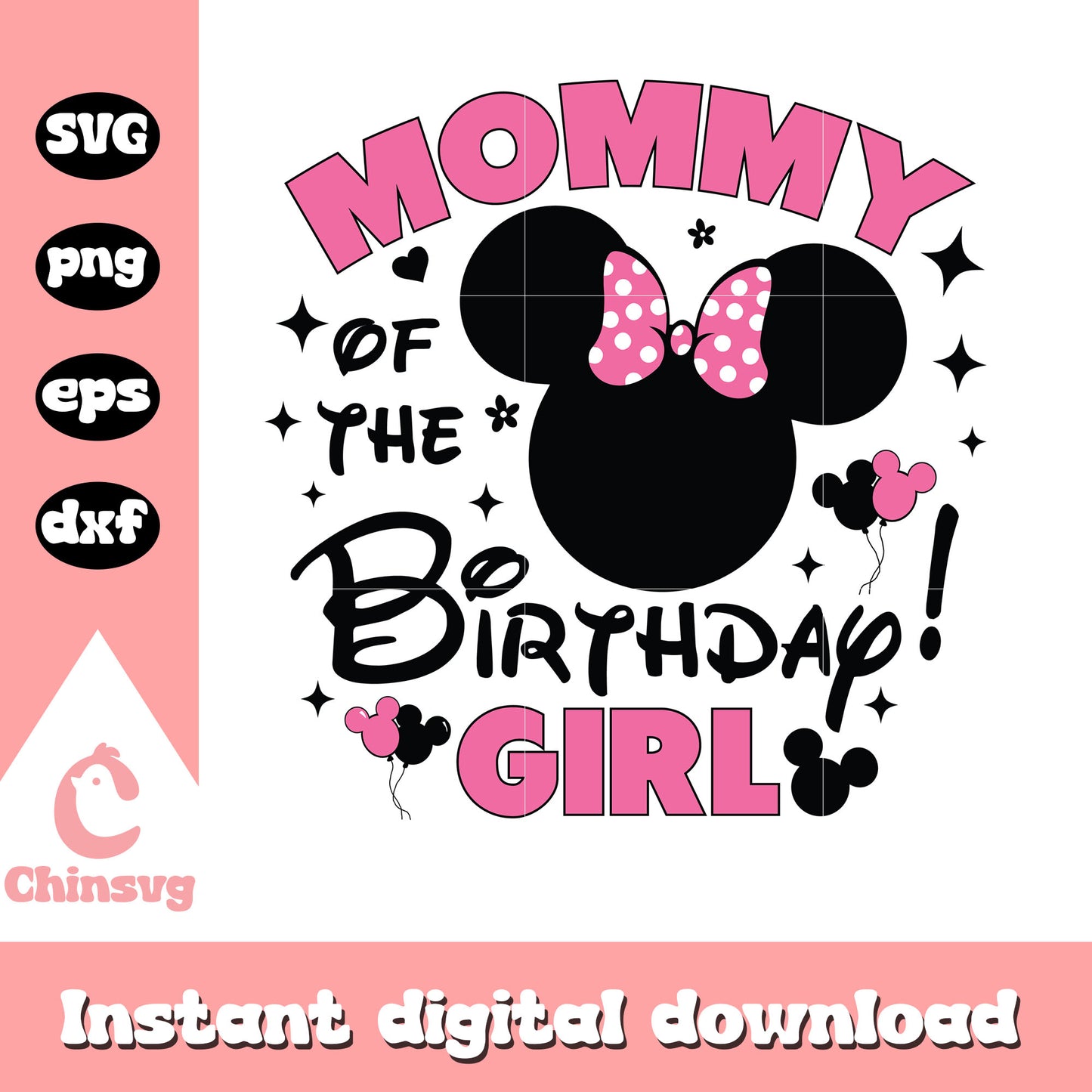 Minnie head pink mommy of the birthday girl svg, minnie mouse svg