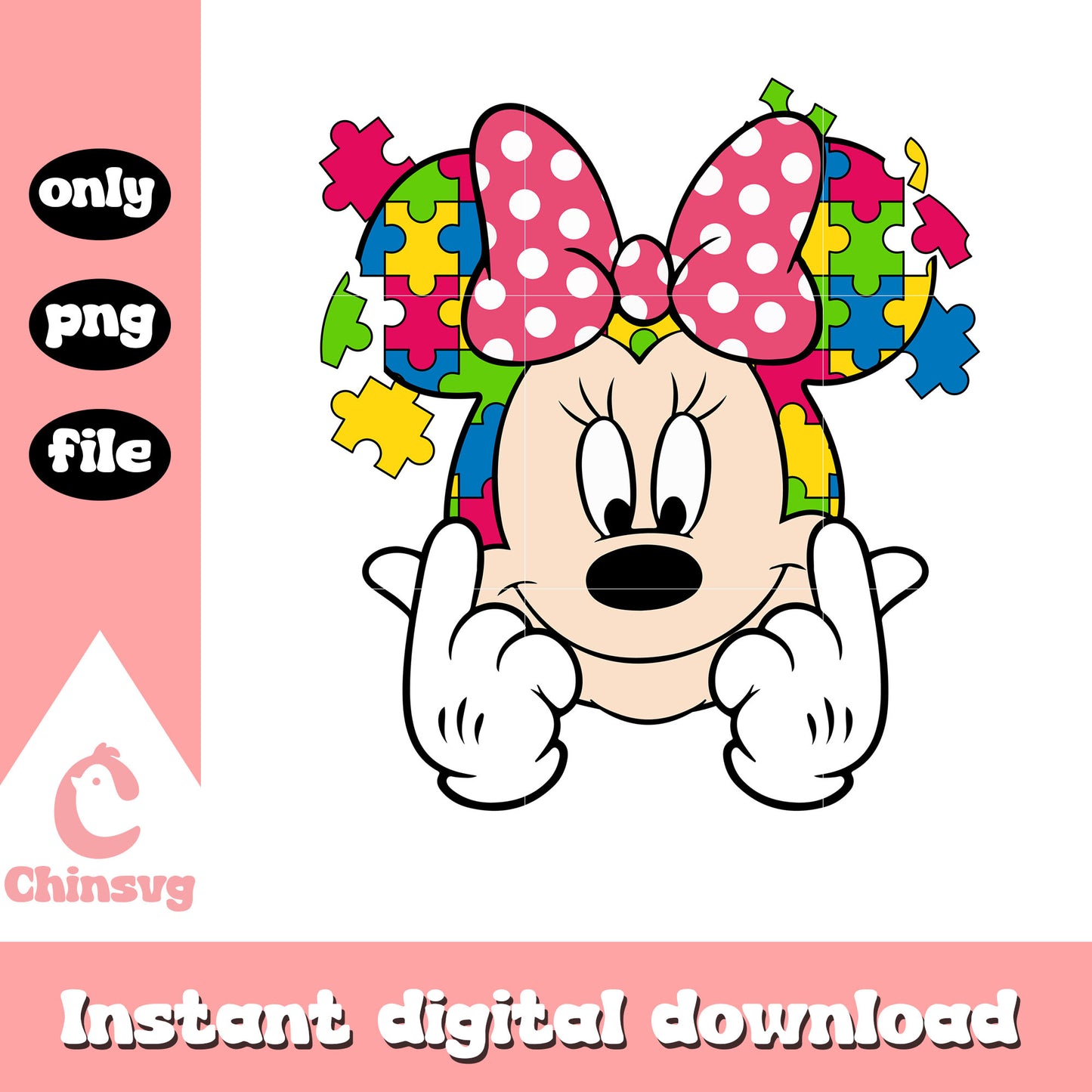 Minnie head puzzle autism png, autism awareness puzzle piece png