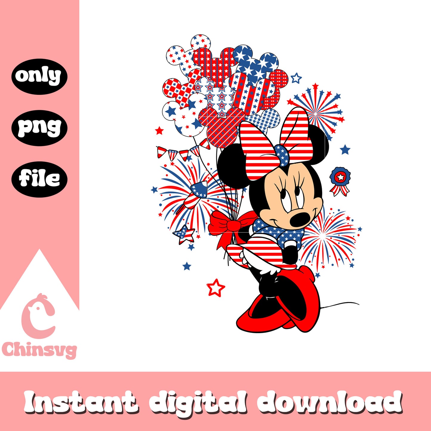 Minnie mouse balloon png, minnie juky 4th png, july 4th png