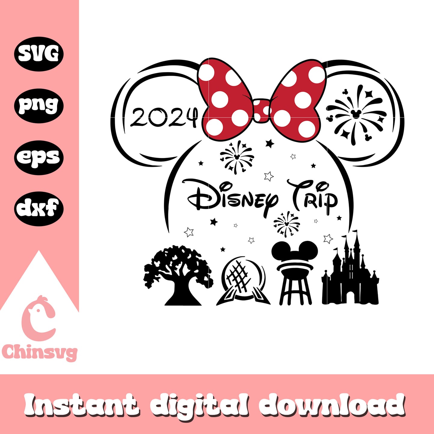 Minnie mouse disney trip 2024 svg, minnie mouse ears svg