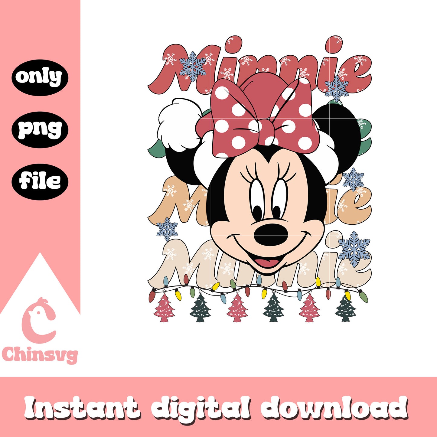 Minnie mouse face christmas lights png, minnie christmas png