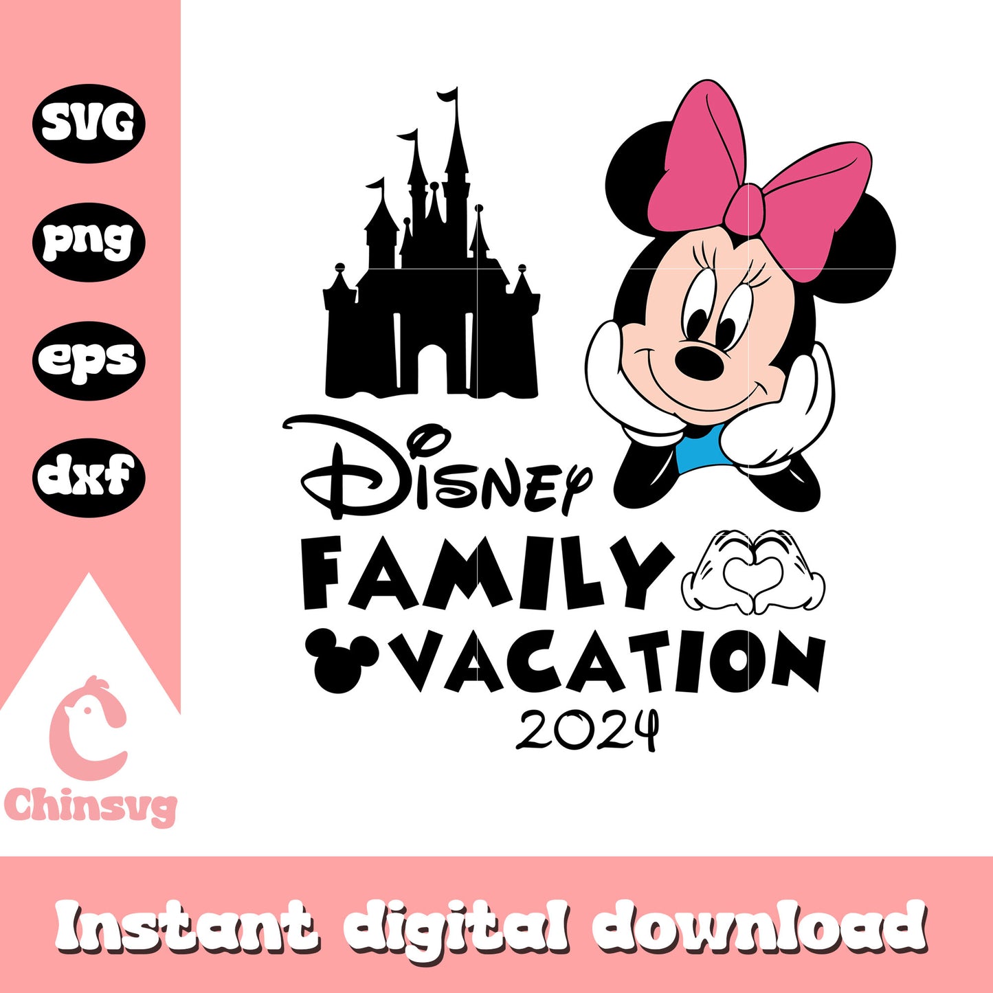Minnie mouse face disney family vacation 2024 svg, disney castle svg