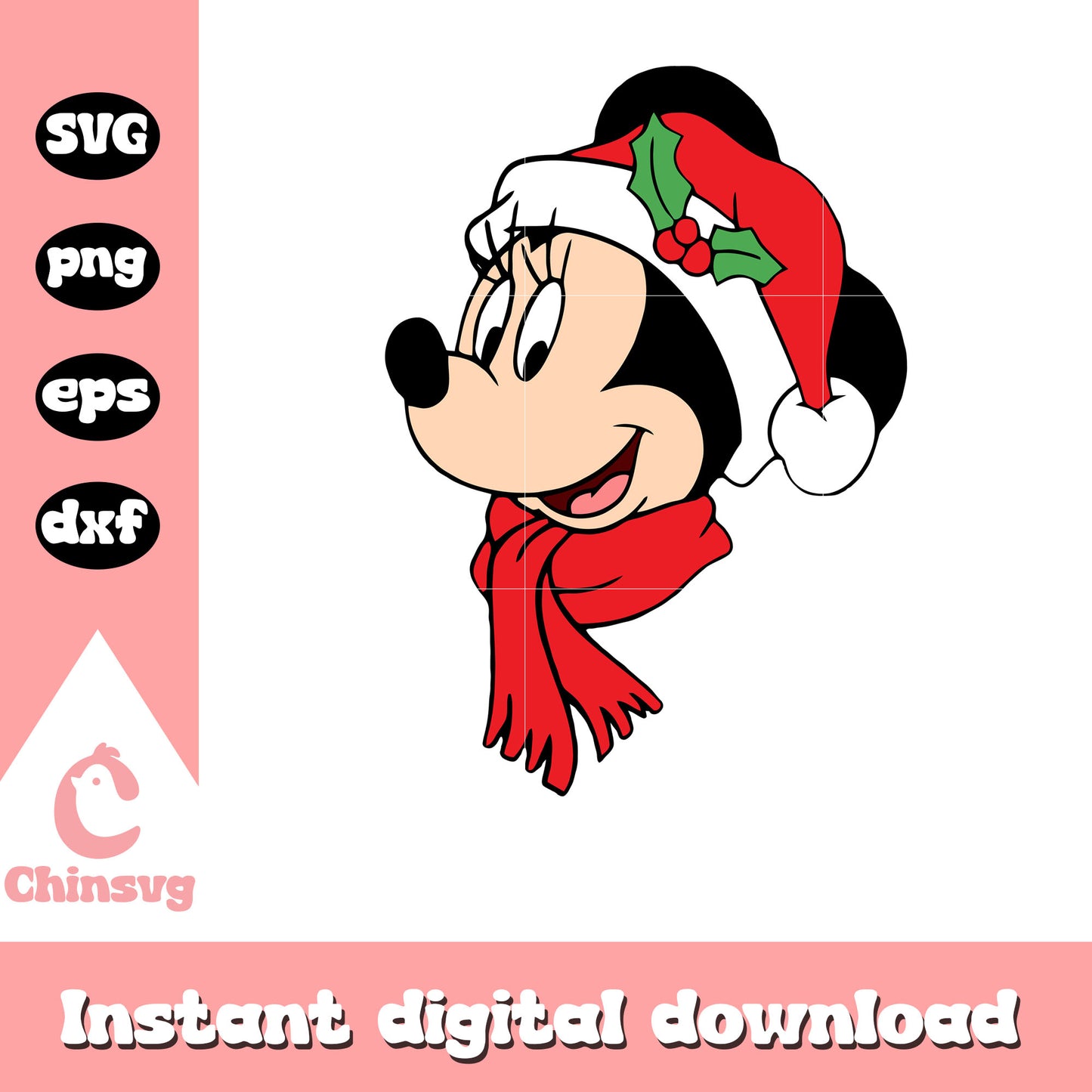 Minnie mouse face santa hat design svg, minnie christmas svg