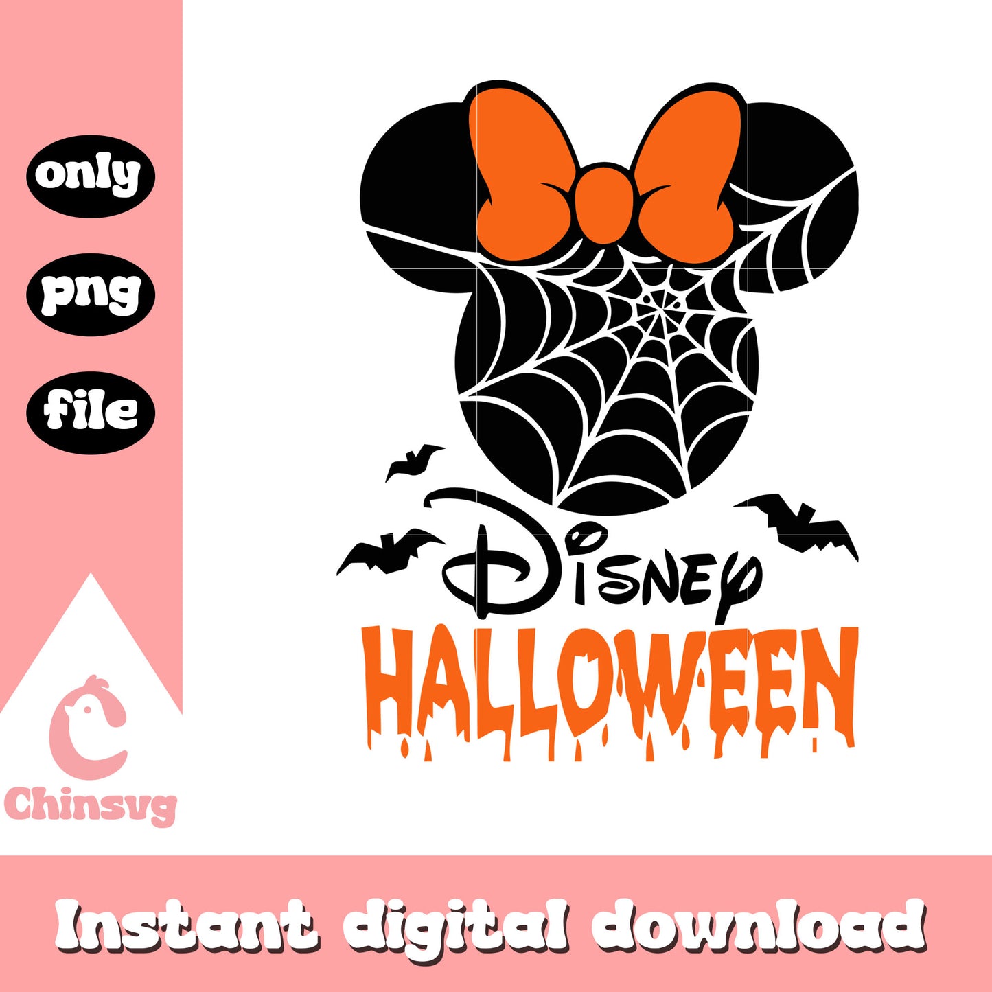 Minnie mouse head disney halloween png, spider silk png, minne character png
