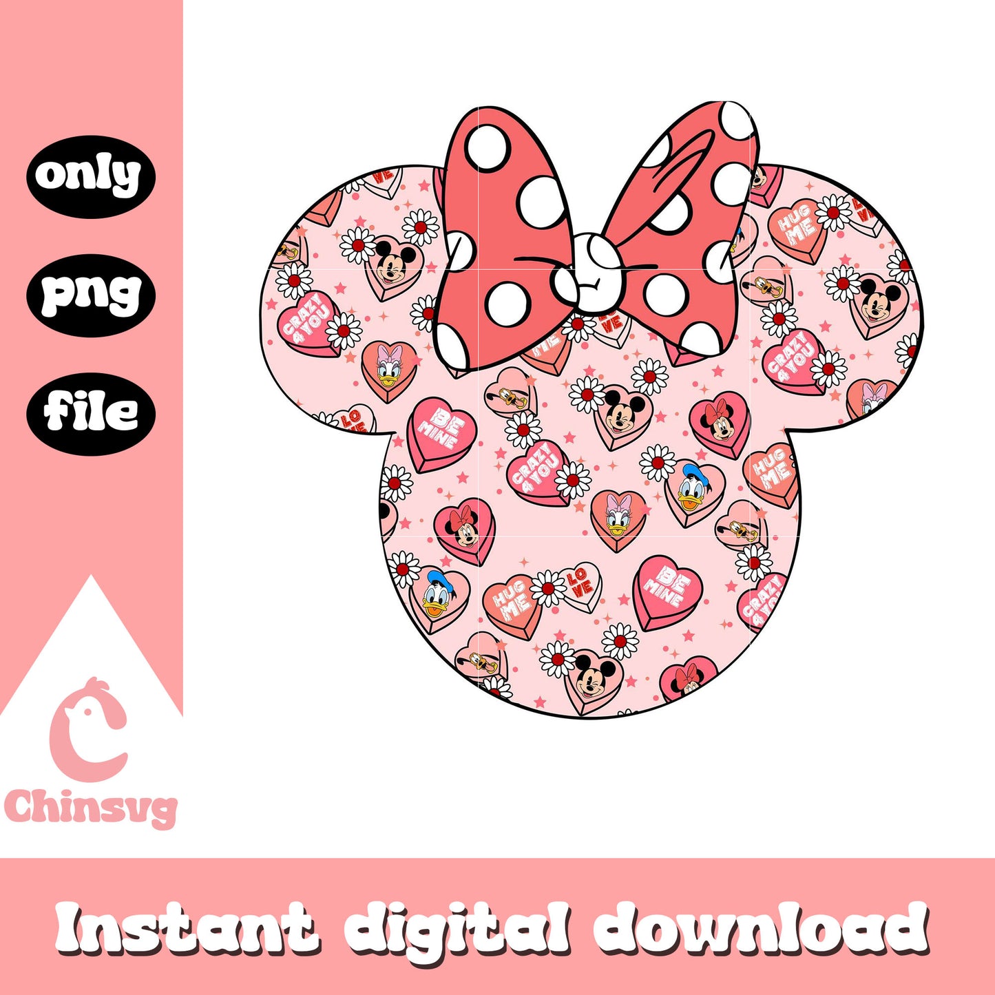 Minnie mouse head heart candy valentine png, minnie png