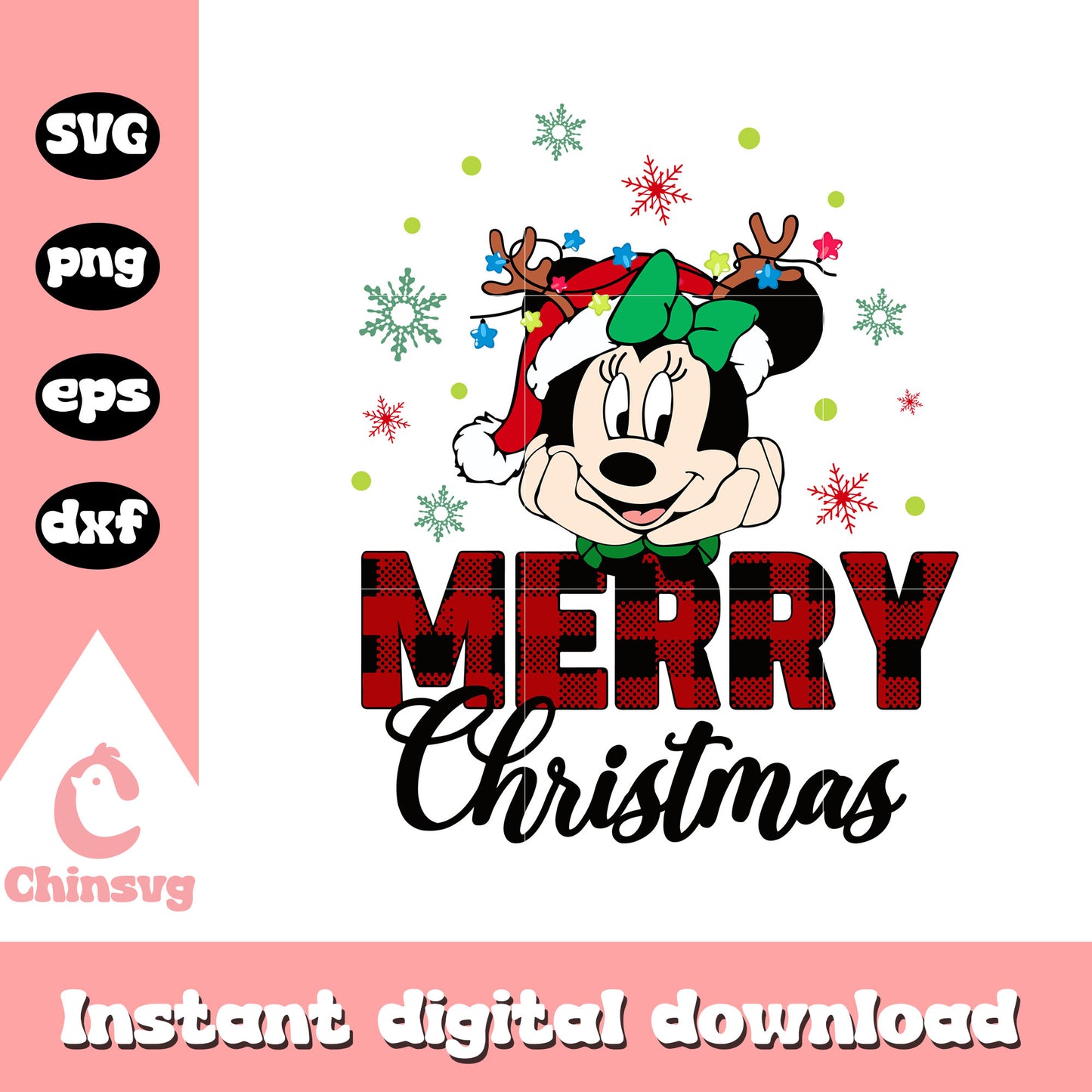 Minnie mouse merry christmas buffalo plaid svg, minnie christmas svg