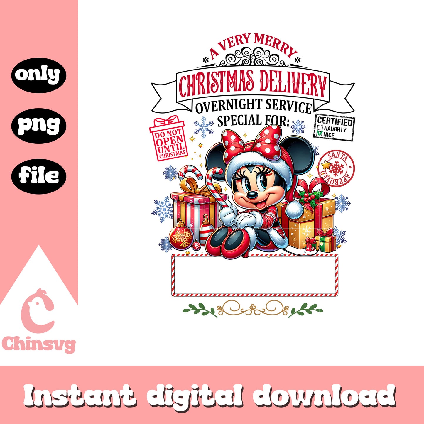 Minnie mouse merry christmas delivery png, christmas day png
