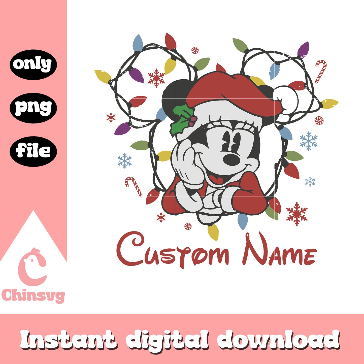 Minnie santa claus custom name png, disney minnie png